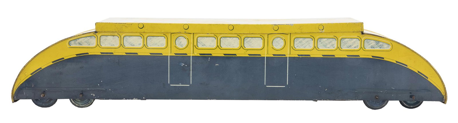 "Autorail Braun" Biscuit TinÂ : French, Circa 1935, 19" L This scarce biscuit tin depicting a streamlined tramway. Marked "Grenoble".
