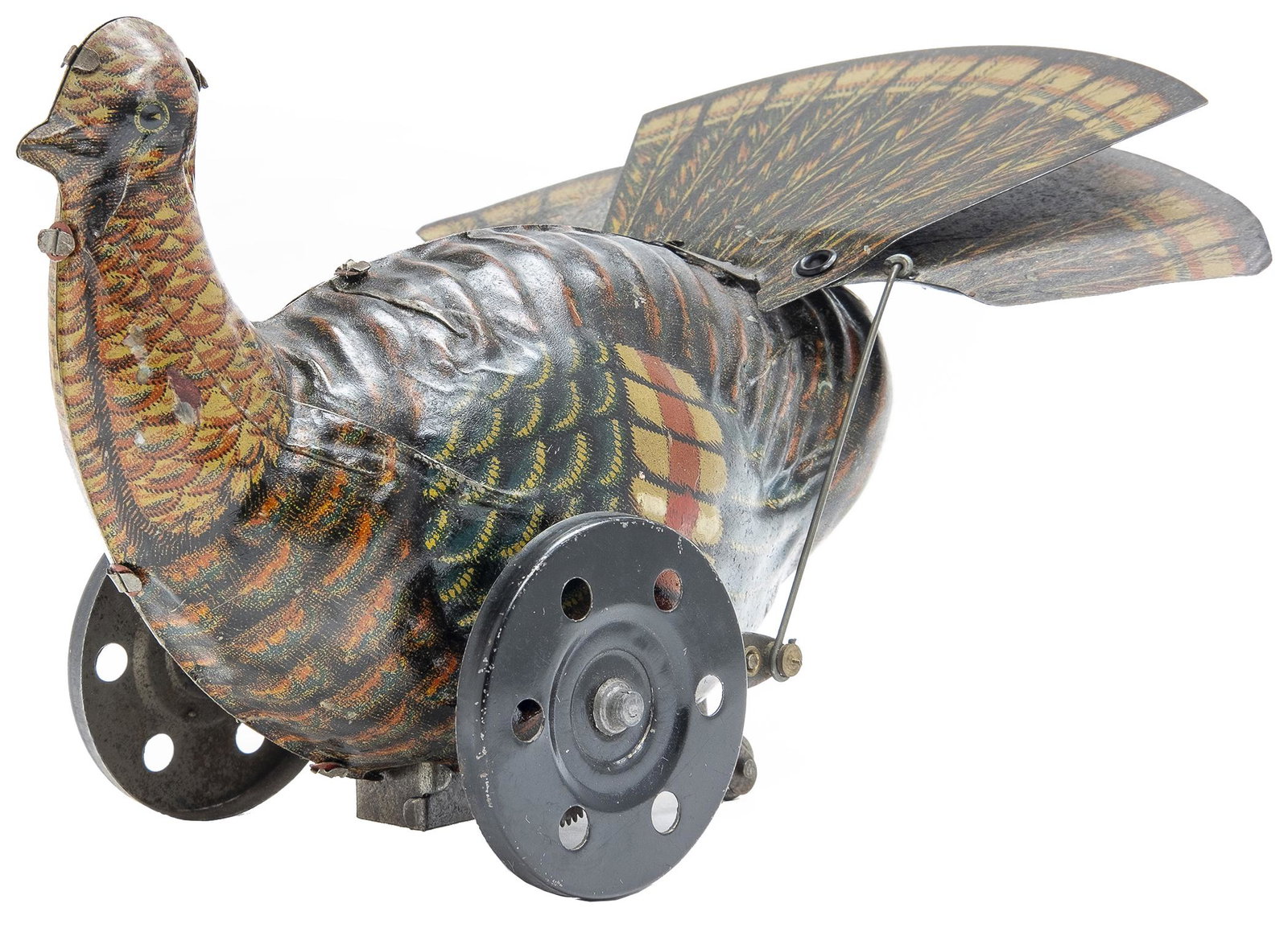 Windup Turkey with Fanning Tail: German, Circa 1920's, 8" L