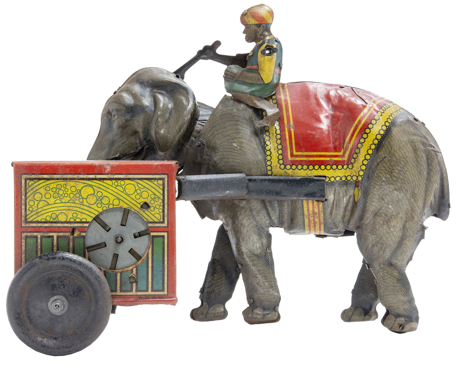 Hans Eberl Elephant with Organ: German, Circa 1920's, 8.75" L This is a scarce toy with great graphics.