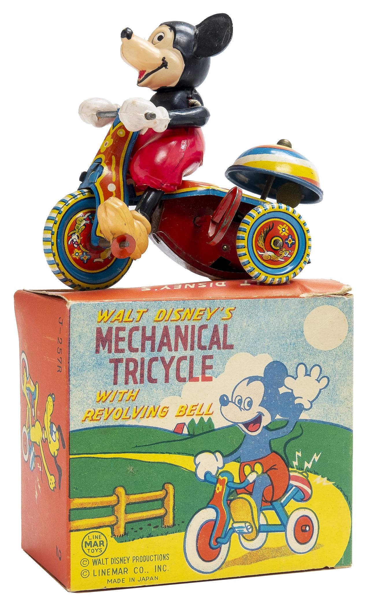 LineMar Mickey Mouse on Tricycle: Japan, Circa 1950's, 3.25" L