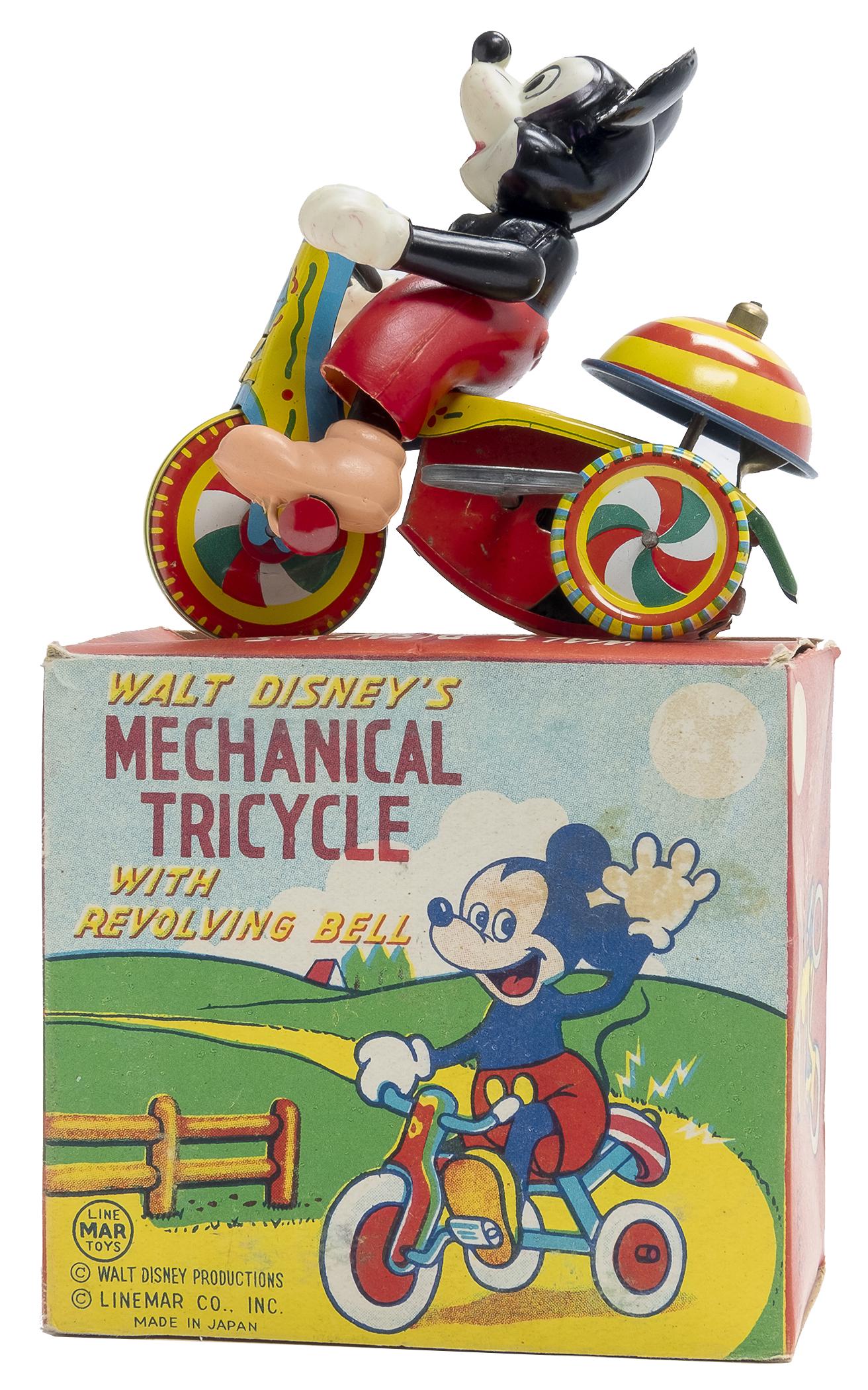 LineMar Mickey Mouse on Tricycle: Japan, Circa 1950's, 7.5" L