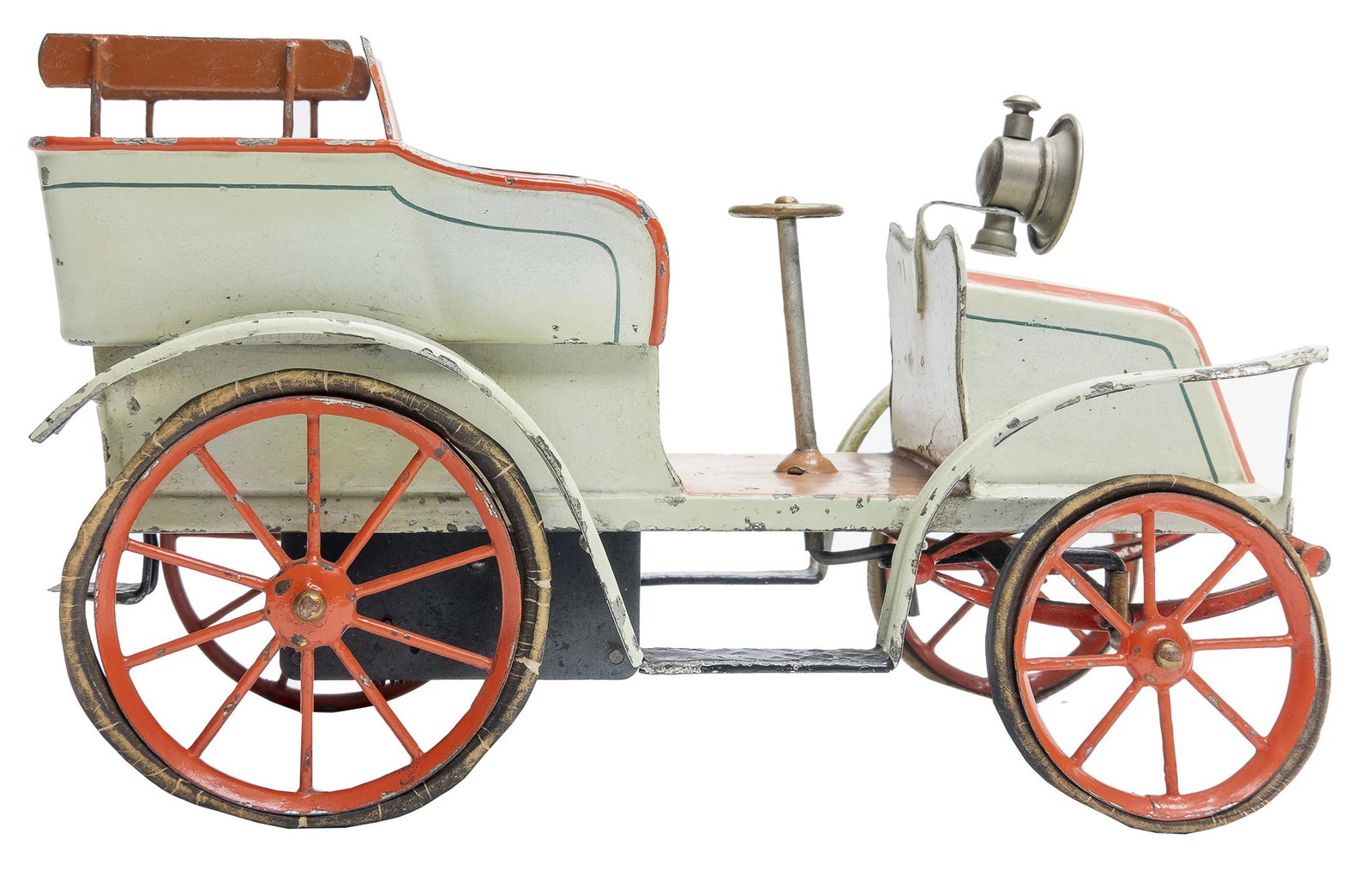 Gebruder Bing Open Touring Car: German, Circa 1902, 9.25" L This is a rare and impressive open two seat touring car. Overall, in beautiful condition with minor inpainting. A great addition to any collection.