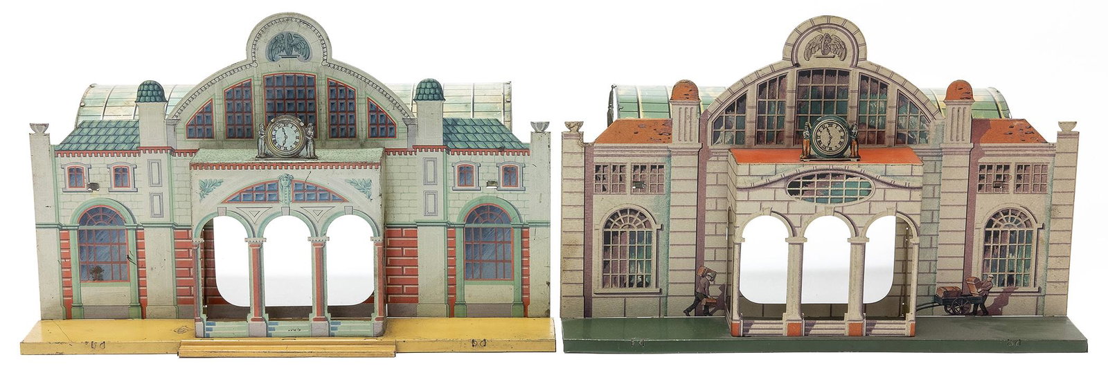 Two Gauge O Bing Train Stations: German, 1912, 13" x 6.75"