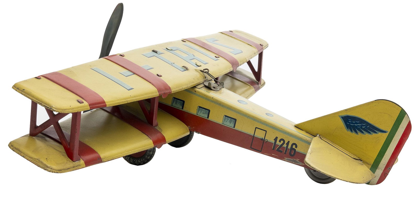Ingap Bi Plane: Italian, 1925, 13" L x 16.25" Wingspan This is a colorful and scarce early Ingap airplane.