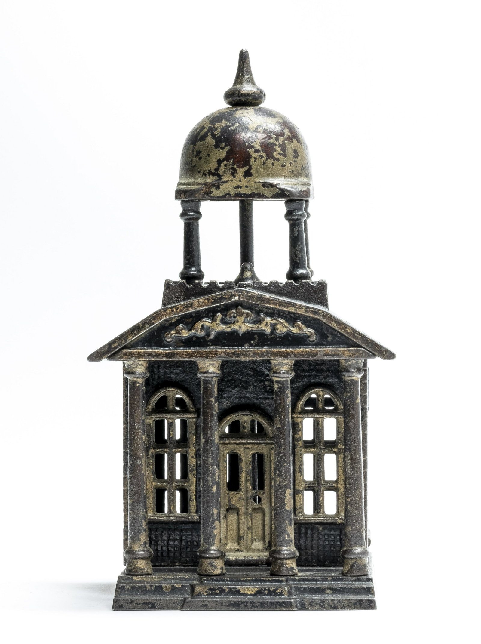 Building with Belfry Iron Bank: Kenton Hardware - 1899 A very scarce and highly sought after building bank. In very fine condition with a 3/4" long crack in the front of roof. Very Fine (See Description)