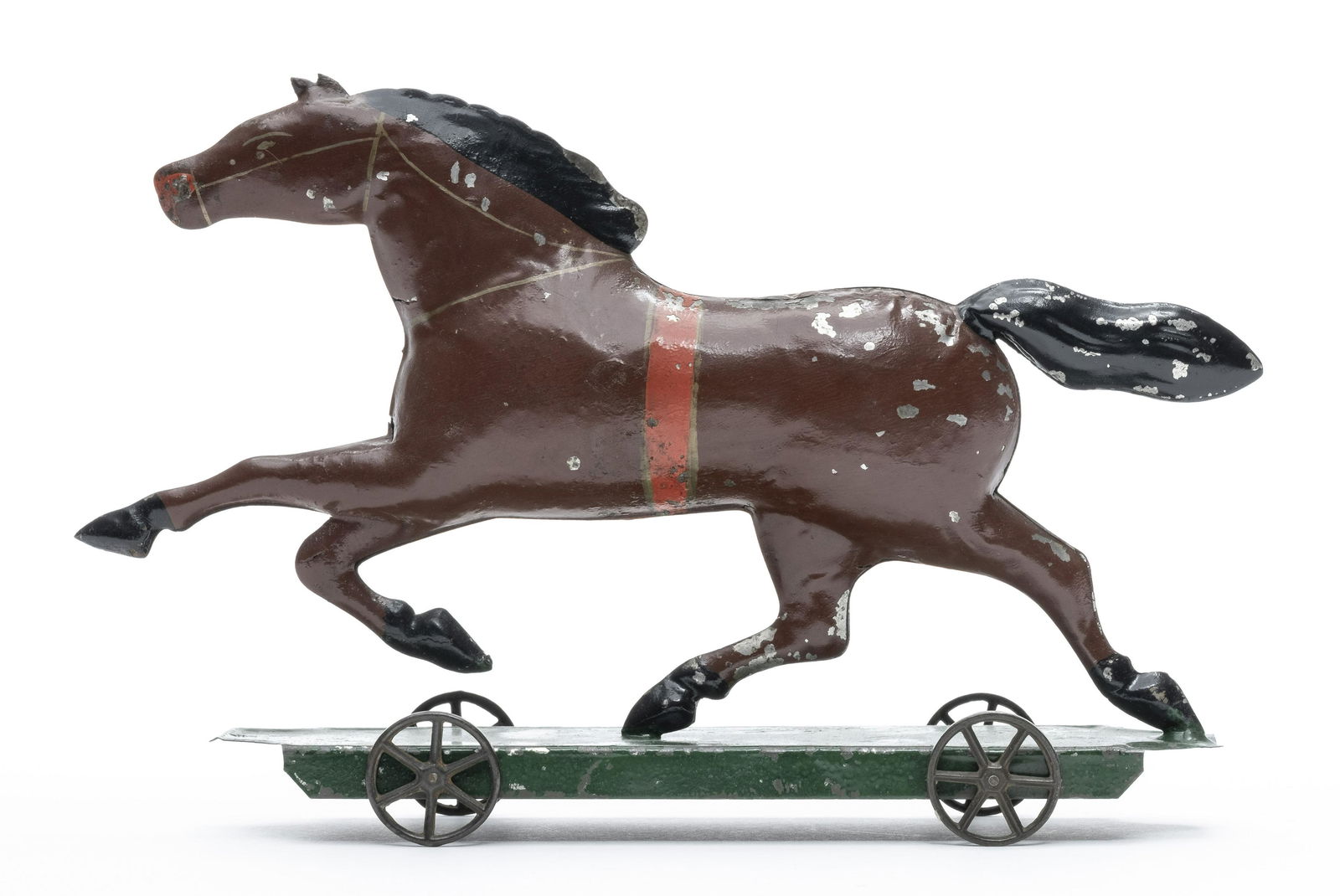 Dexter Horse on Platform - George Brown Tin Toy: George Brown Co. Forestville, OH - 1880 - 11" L This is the finest example of this scarce American tin toy that we have seen. Based upon, "Dexter", the most famous 19th Century race horse to have live