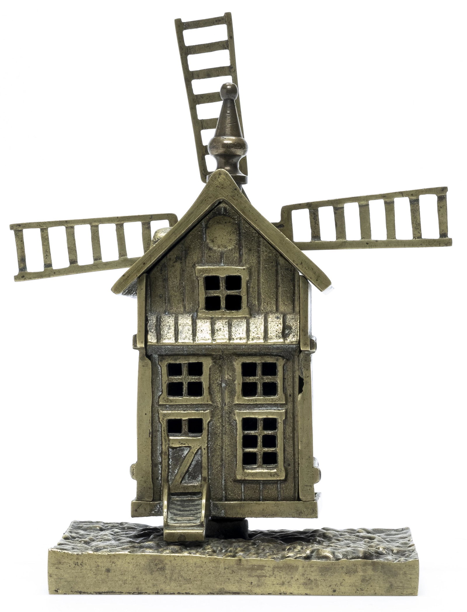 Brass Windmill Bank: French - 1920's - 8" T Excellent Plus Condition