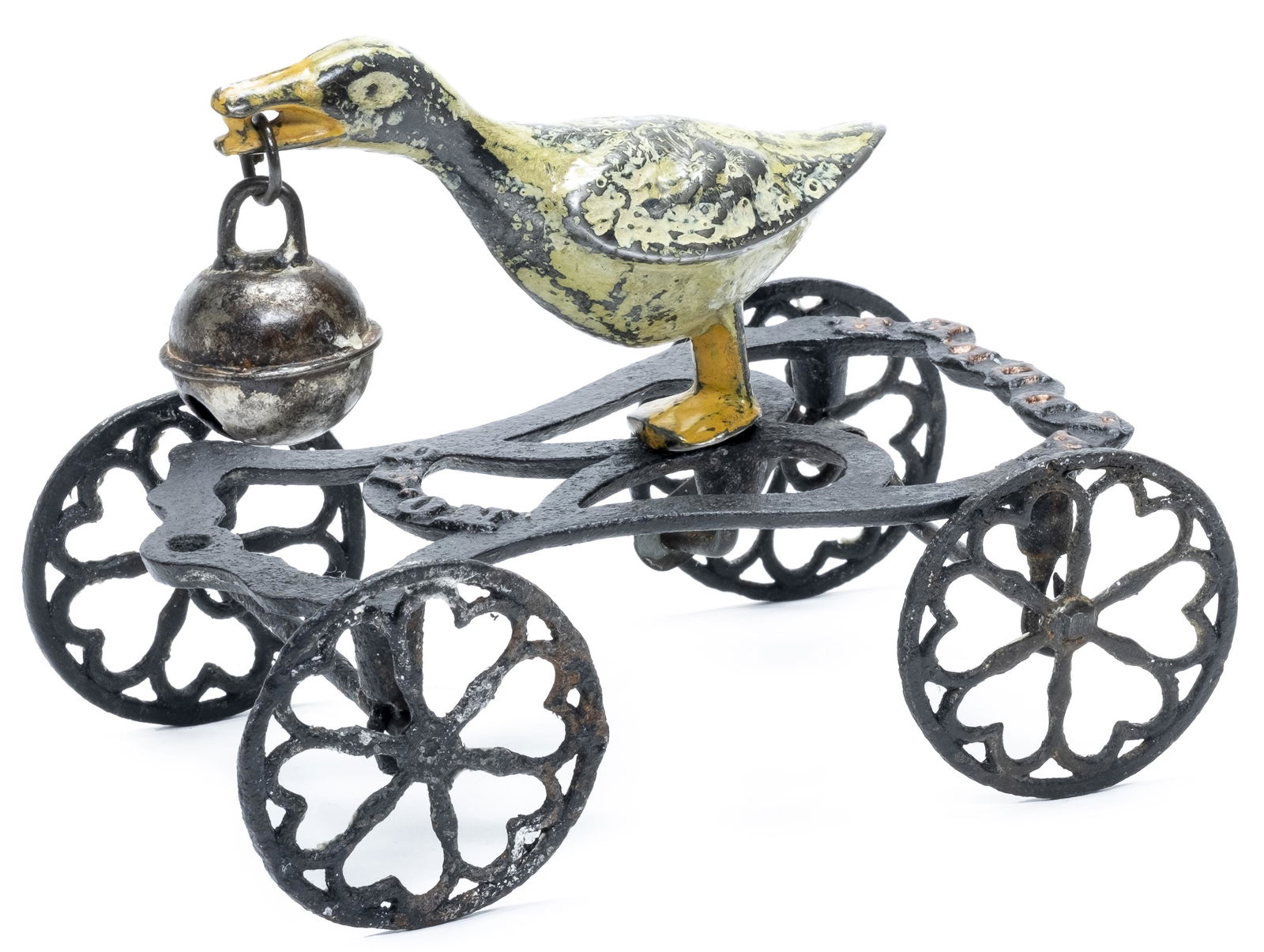 The Waddler Duck Bell Toy: #48 by the Gong Bell Mfg. Company East Hampton, CT - 1895 - 5 1/2" Long Very Good Condition