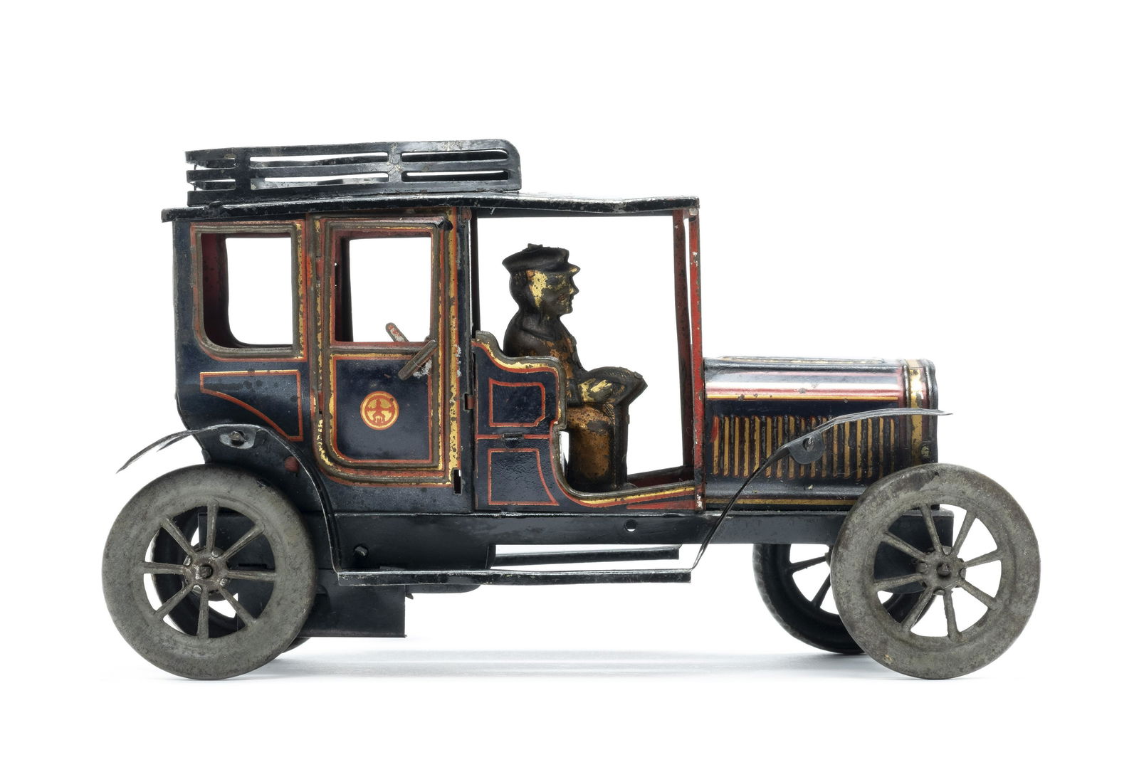 Chauffeured Laudelette Windup Tin Toy: Made by Hans Eberl Toys Germany - Circa 1914 - 8" Long Very Fine Original Condition