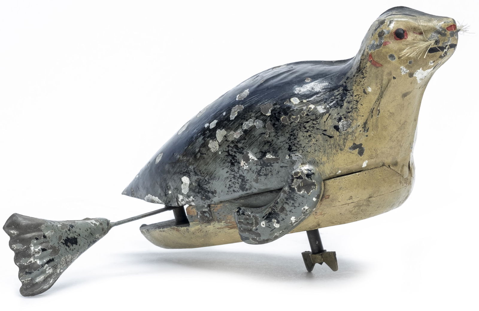 Swimming Seal Windup Novelty Toy: Made of Wood & Sheet Tin Germany - 1900's - 8" Long Very Fine Operative Condition