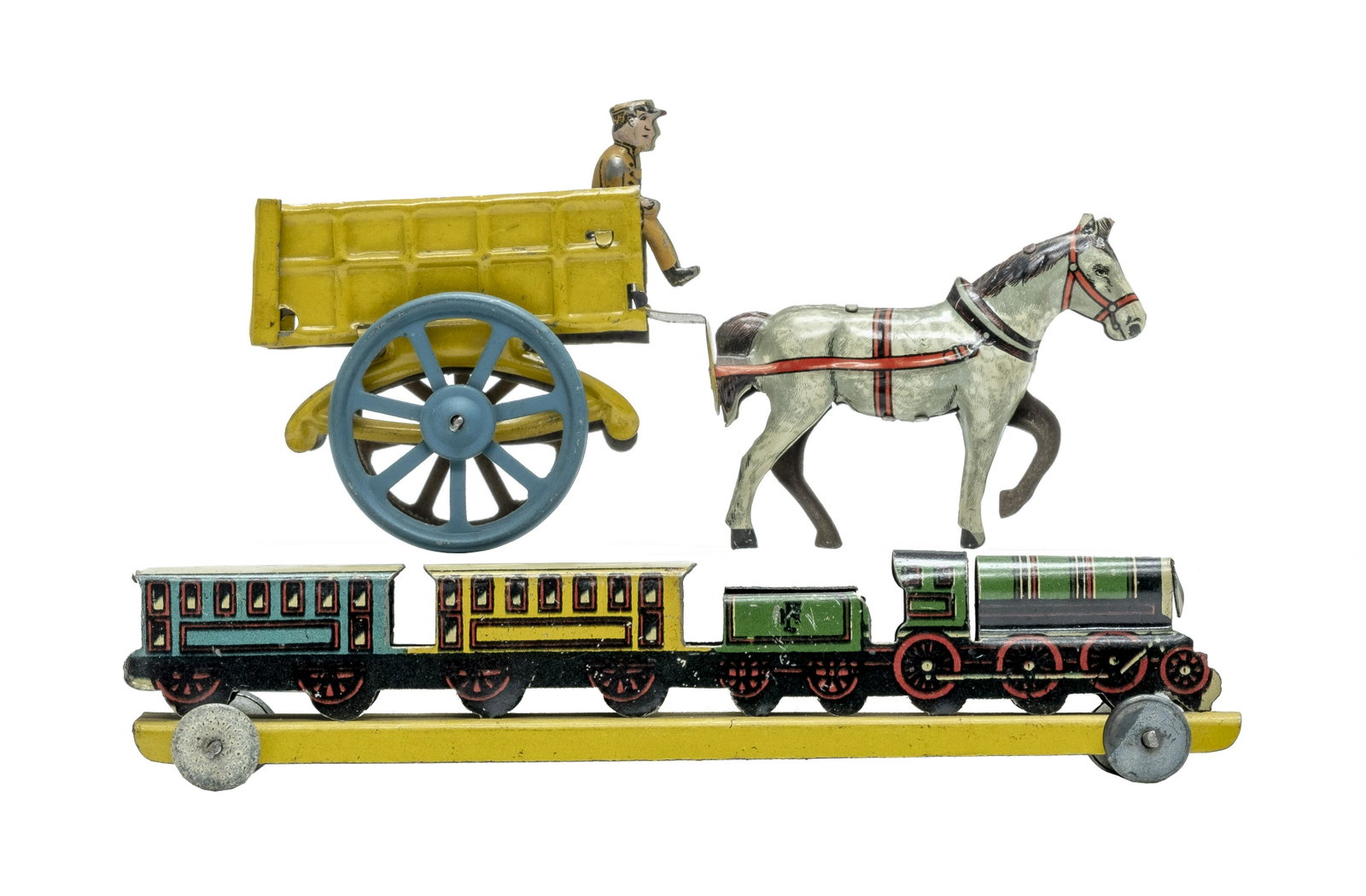 Train and Hay Wagon Penny Toys: Penny Toy Hay Wagon Germany - Circa 1930 Both Pristine Condition