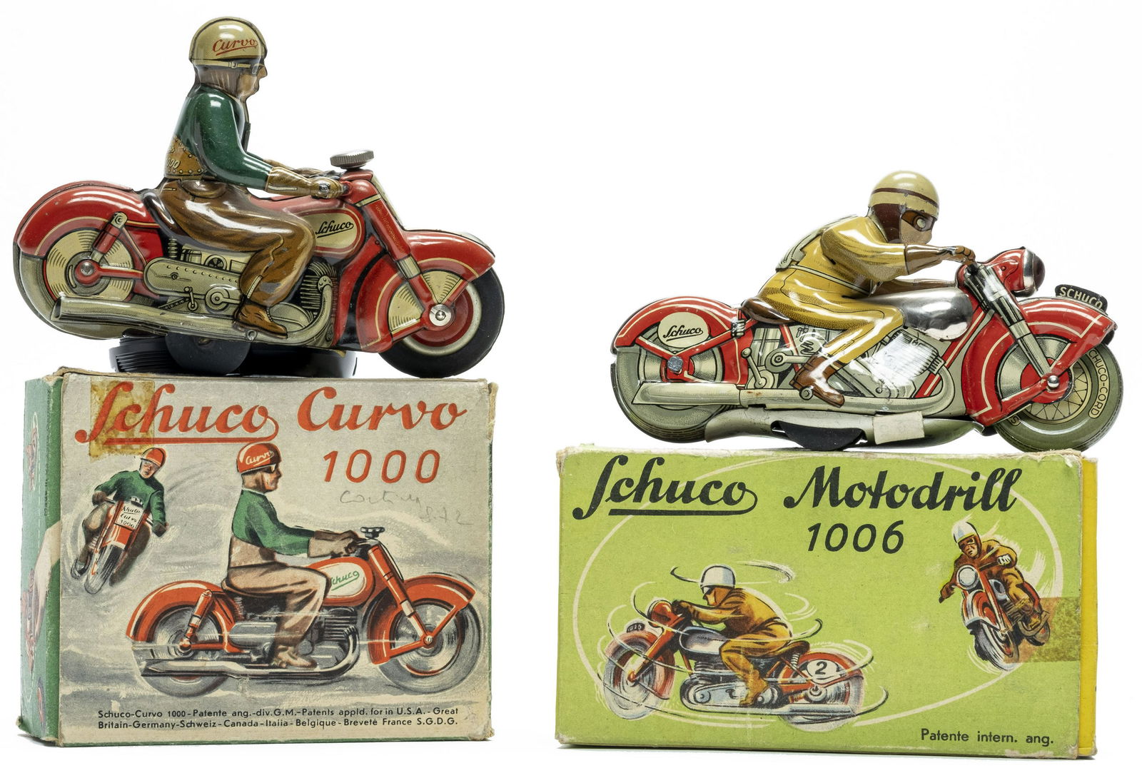 Schuco Cuervo 1000 & Motodrill 1006: Schuco Motodrill 1006 With the Original Boxes US Zone Germany - 1940's Toys Pristine - One Box Damaged