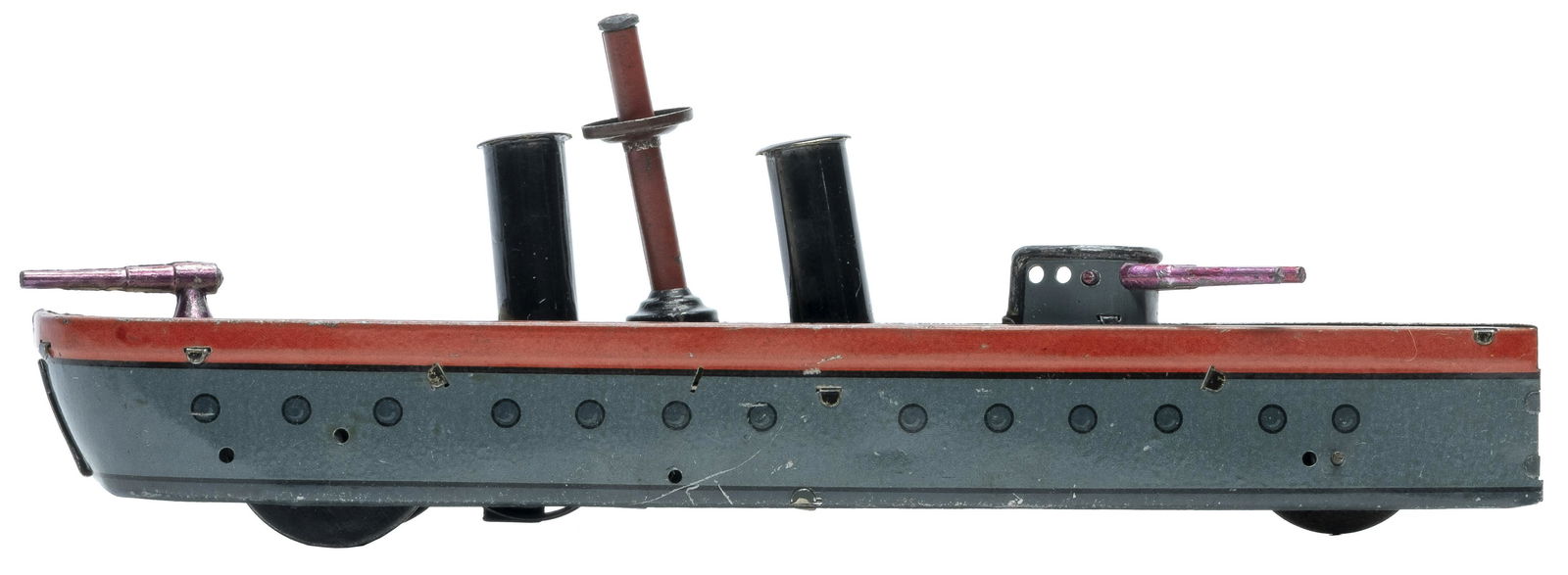 Hess Gray, Red & Black Gunboat: Made by J. L. Hess Company Germany - 1920's - 9" Long Mint - Mechanism Needs Fixing