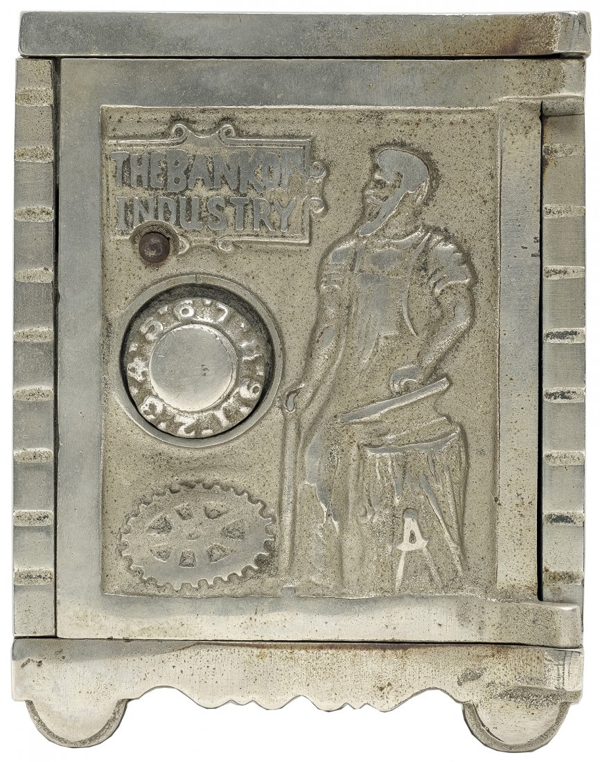 Bank of Industry Iron Safe: By Kenton Hardware Kenton, OH - 1905 - 5.375" T. Excellent Plus Condition.