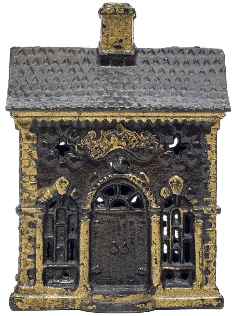 Roof Iron Bank: By Grey Iron Casting Co. Mount Joy, PA - 1905 - 5.25" T. Excellent Plus Condition.