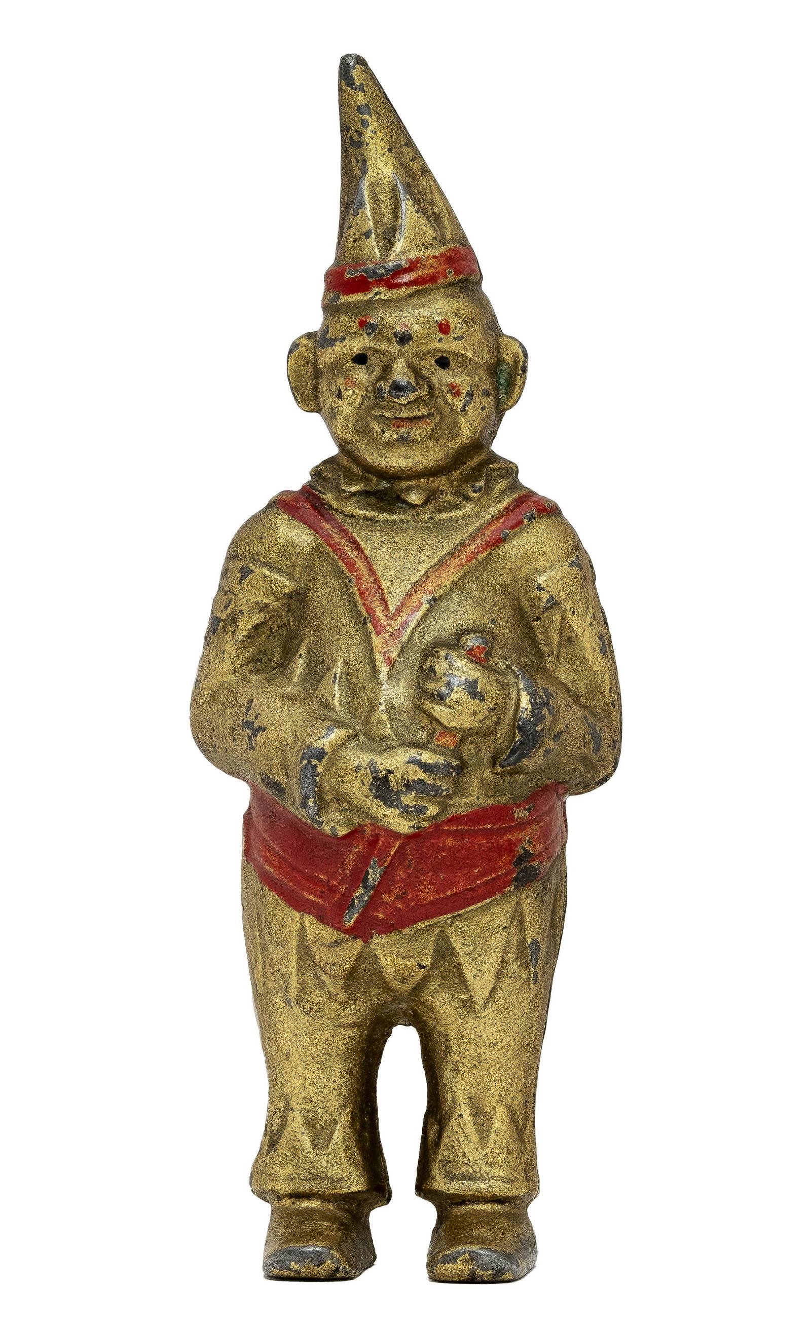 Gold & Red Clown Iron Bank: A. C. Williams Company. Ravenna, Ohio - 1920's. Excellent Plus Condition.