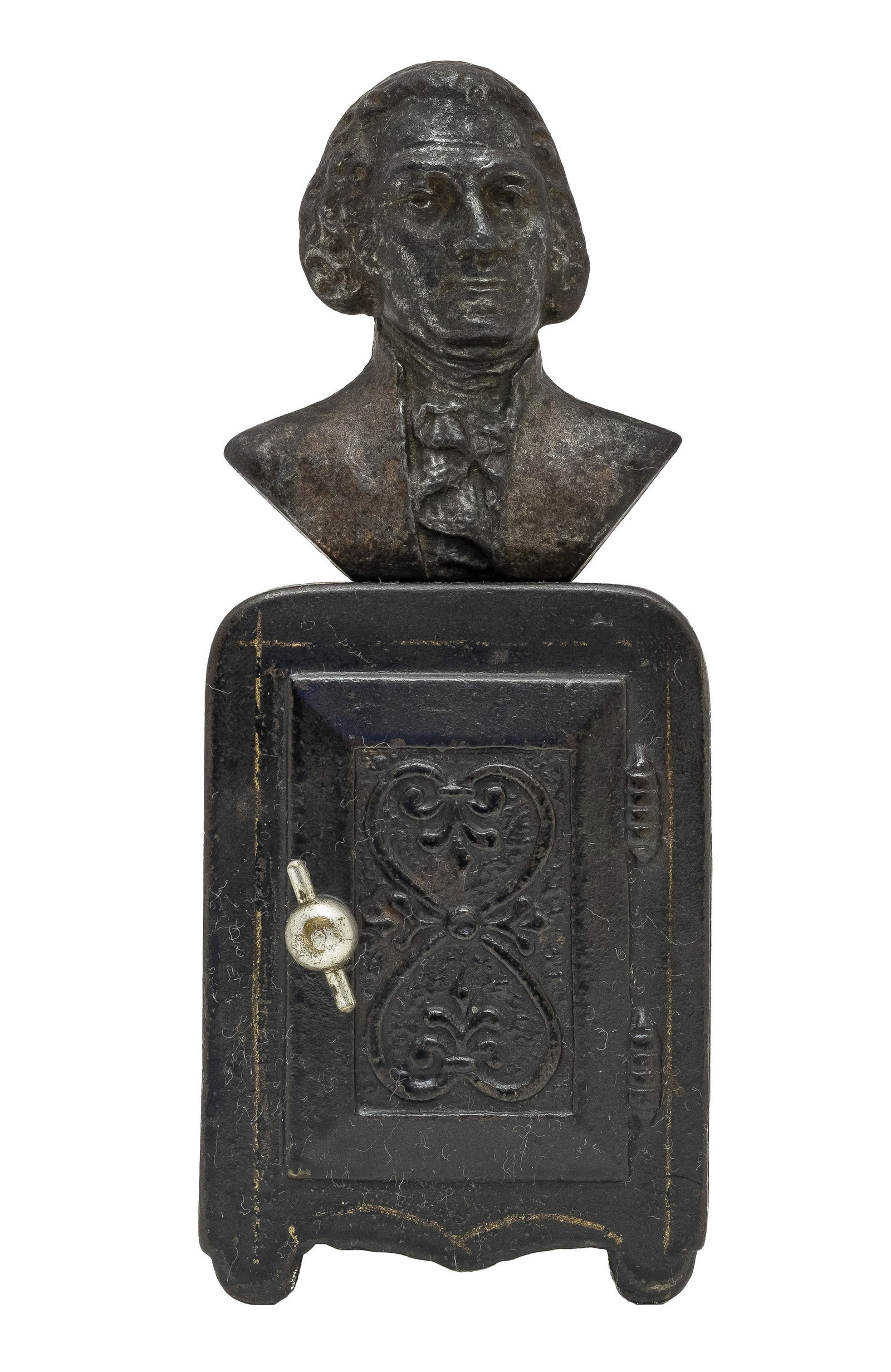 George Washington Bust Safe Iron Bank: Made by the J. M. Harper Company of Chicago - 1903 - 5 7/8" Tall. Ex - Andy Moore Collection.