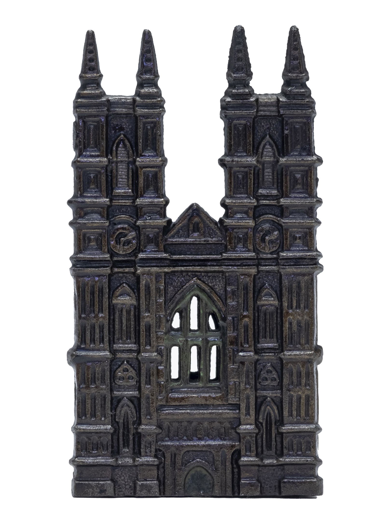 Westminster Abbey Iron Bank: Very Rare Rectangular Base. Made by Sydenham & McCoustra of England - 1908 - 6 3/8" Tall.