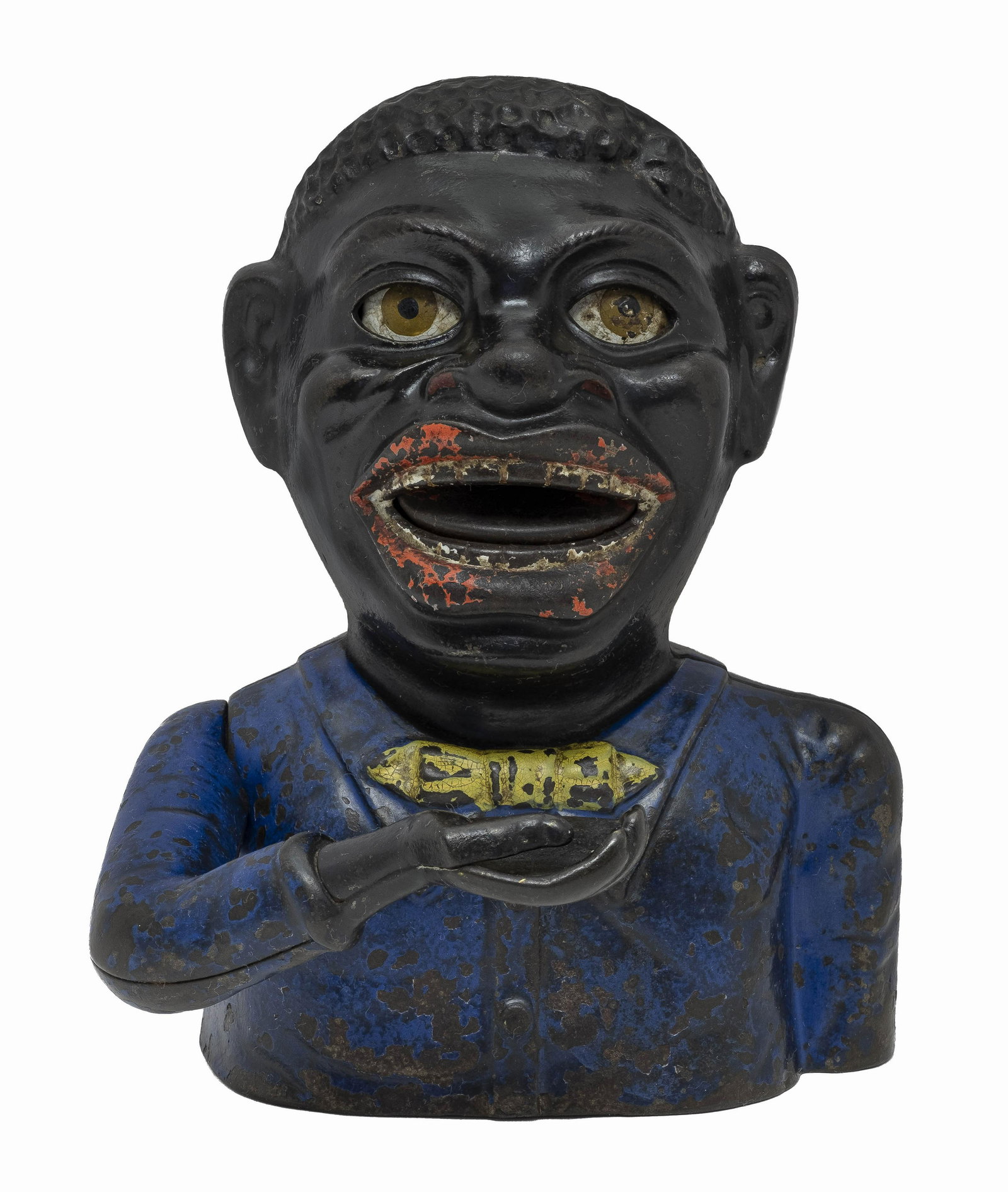 Scarce Blue Jacket Jolly "N" Iron Mechanical Bank: Shepard Hardware Company of Buffalo, NY - Early 1890's.