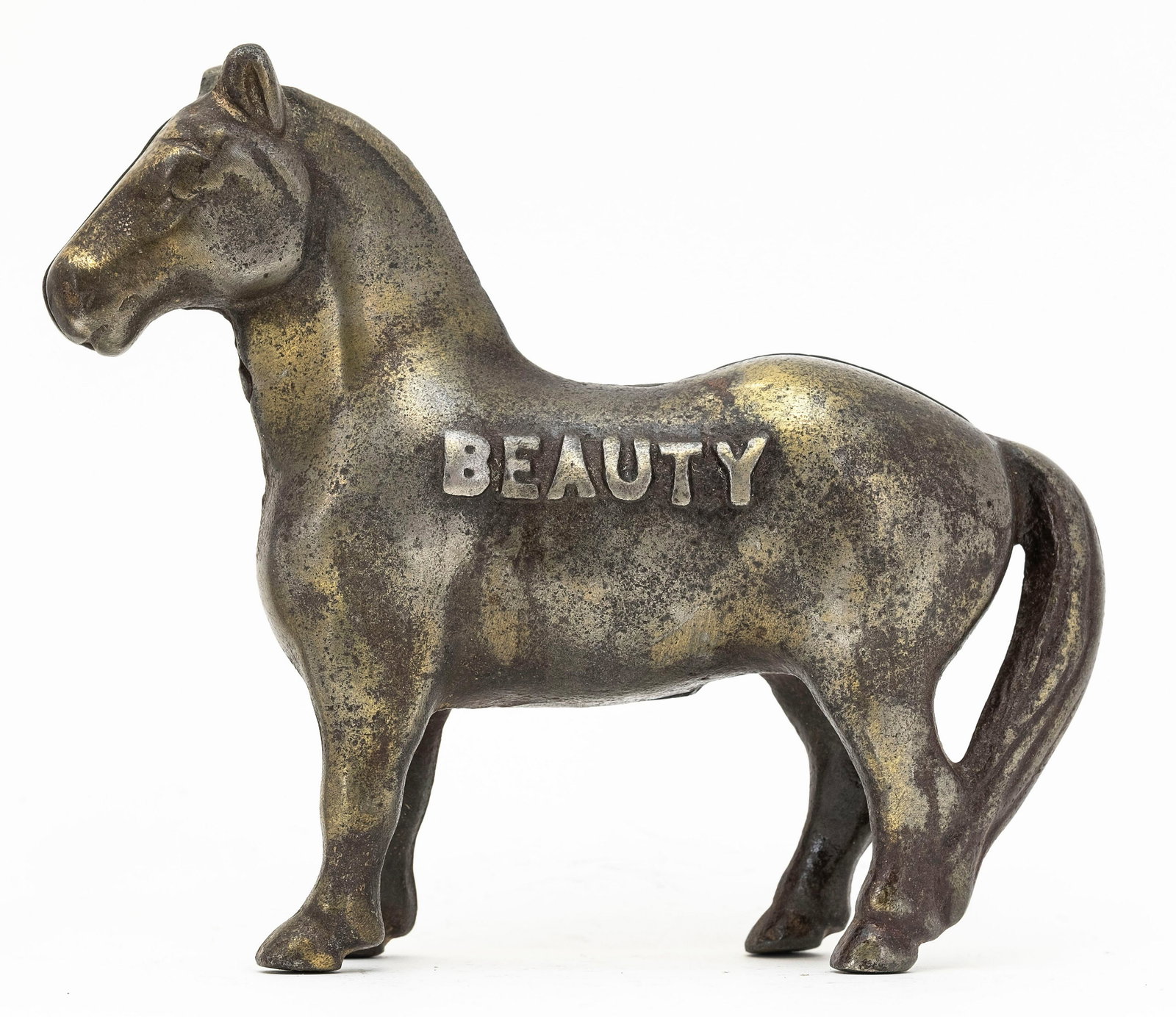 Nickeled "BEAUTY" Horse Bank: By Arcade Manufacturing. Freeport, IL - Circa 1920's.