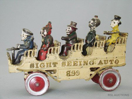 SIGHT SEEING AUTO #899 KENTON HARDWARE: SIGHT SEEING AUTO #899 KENTON HARDWARE Kenton, Ohio – Circa 1905 An extremely rare toy made by Kenton Hardware, circa 1905. This toy is based upon a life size sight-seeing vehicle popular in cities