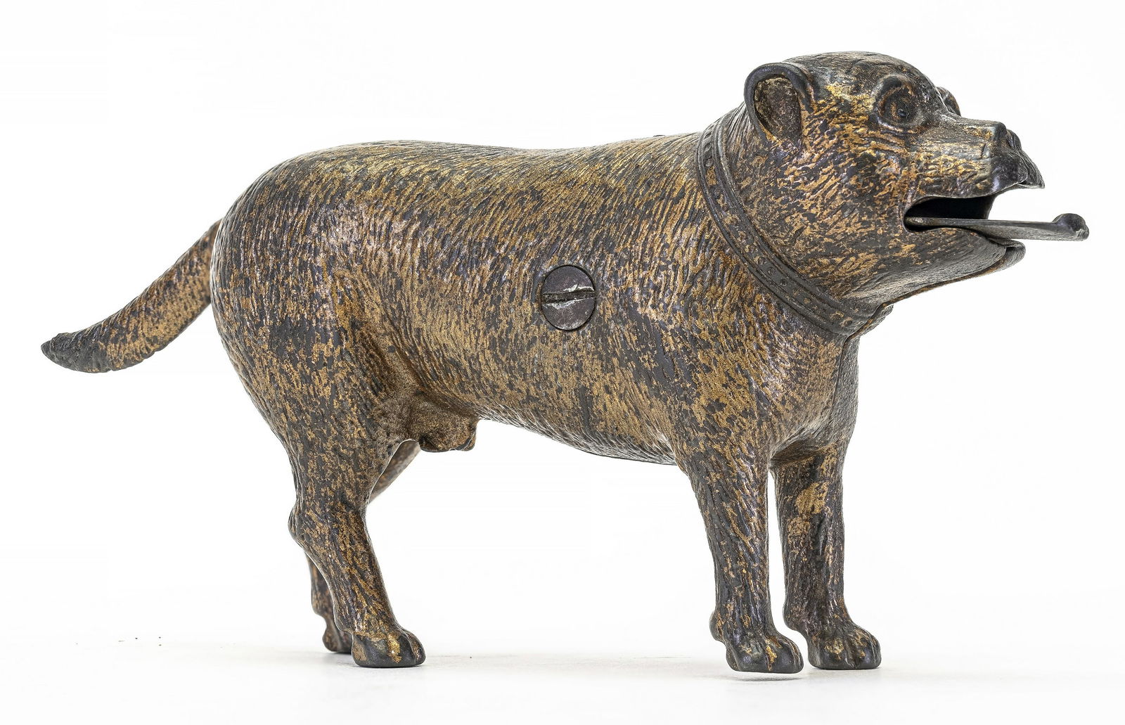 Standing Bulldog Iron Bank: H. L. Judd Mfg. Co. Wallingford, CT - 1887. Copper Finish.