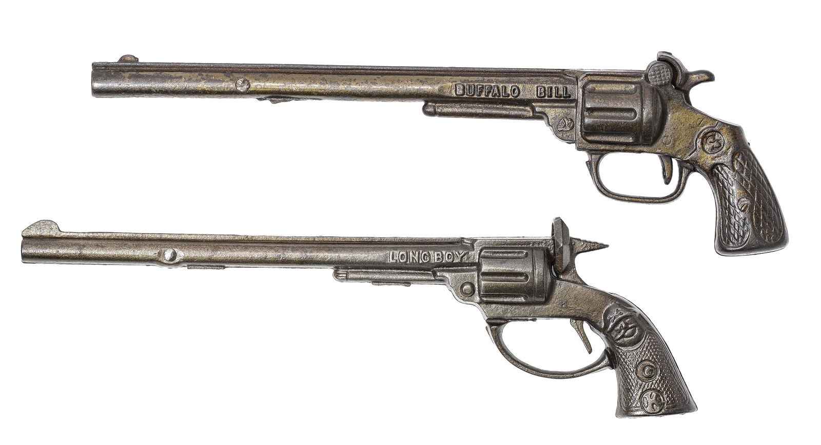 Long Boy & Buffalo Bill Cap Guns: Kilgore / Kenton American - 1910's - 10.75" / 11.5" Long.