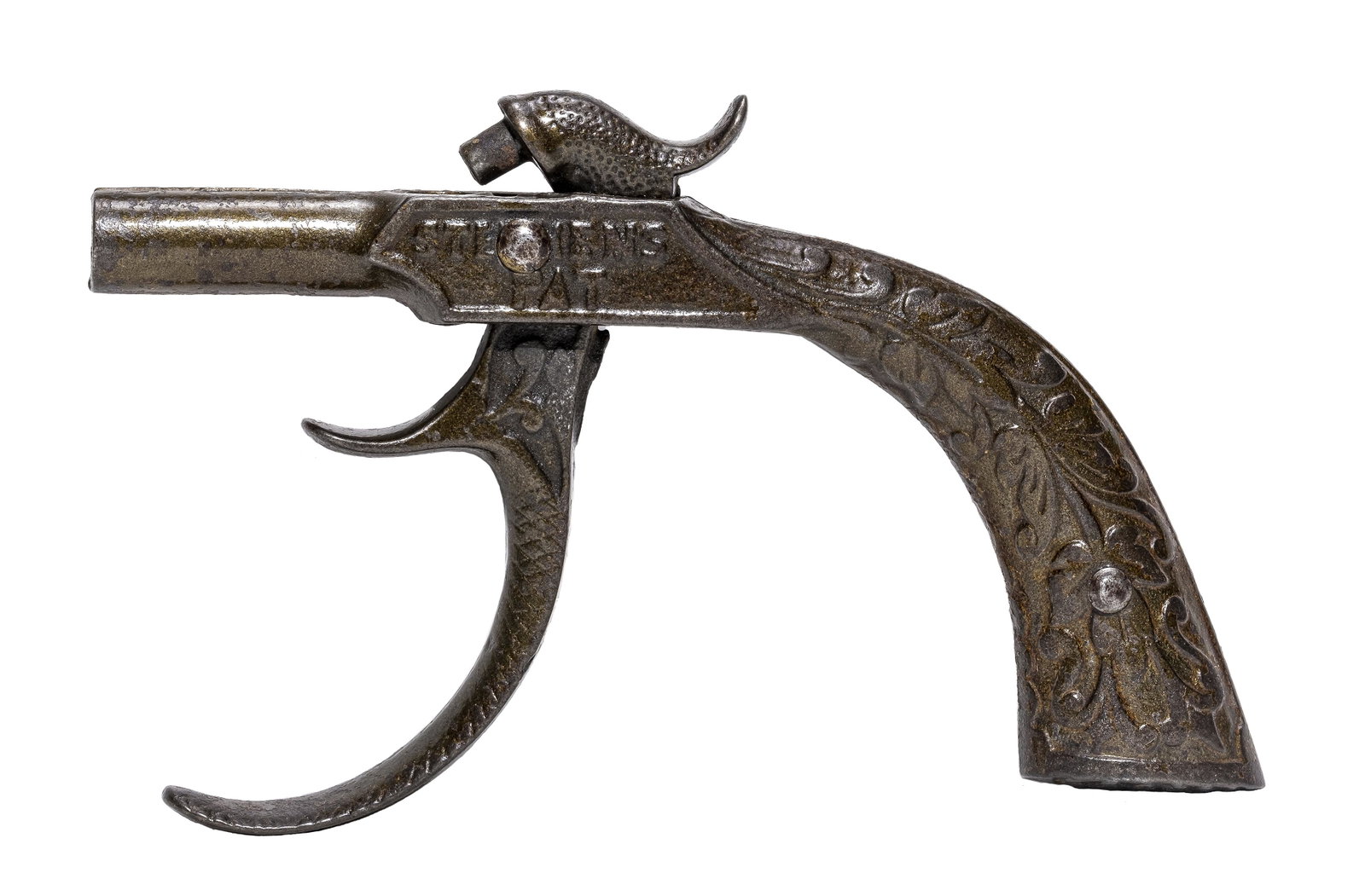 Stephen's Patent Revolver Match Crackler: American - Dec. 23, 1873 - 5" Long. This is a rare, and early gun made to fire kitchen matches or a detonating pellet.