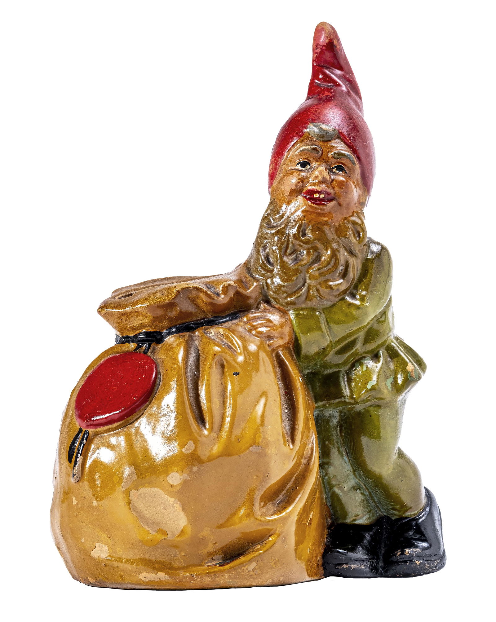 Gnome Beside Money Pouch Painted Pottery Bank (1 of 2)