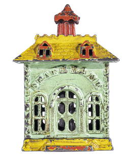 State Bank - Multicolor: By. Kyser & Rex Company. Philadelphia - 1890 - 4 1/2" Tall. Illustrated as #287-f (PG. 212) in Cast Iron Building Banks by Peirce.