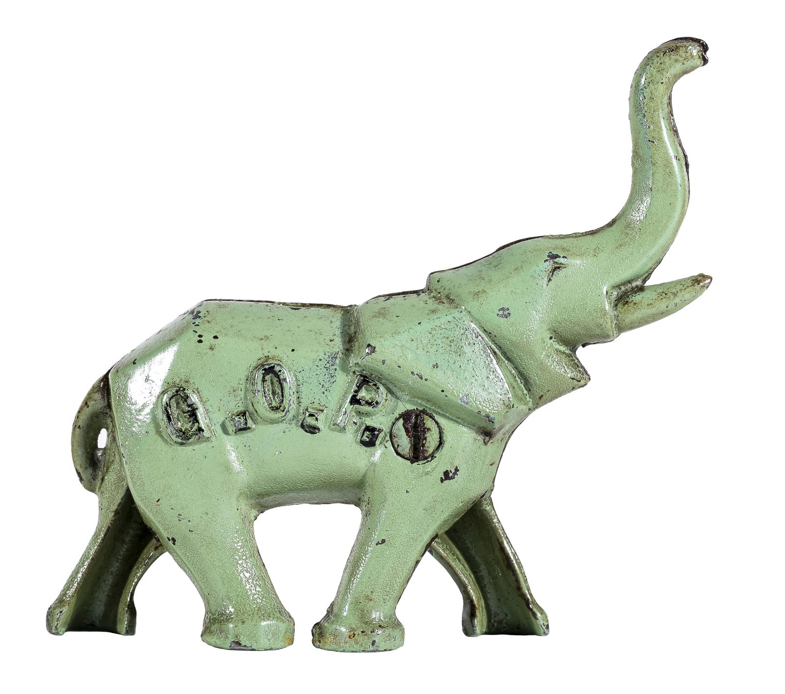 "GOP" Elephant, Green - Iron Bank (1 of 2)