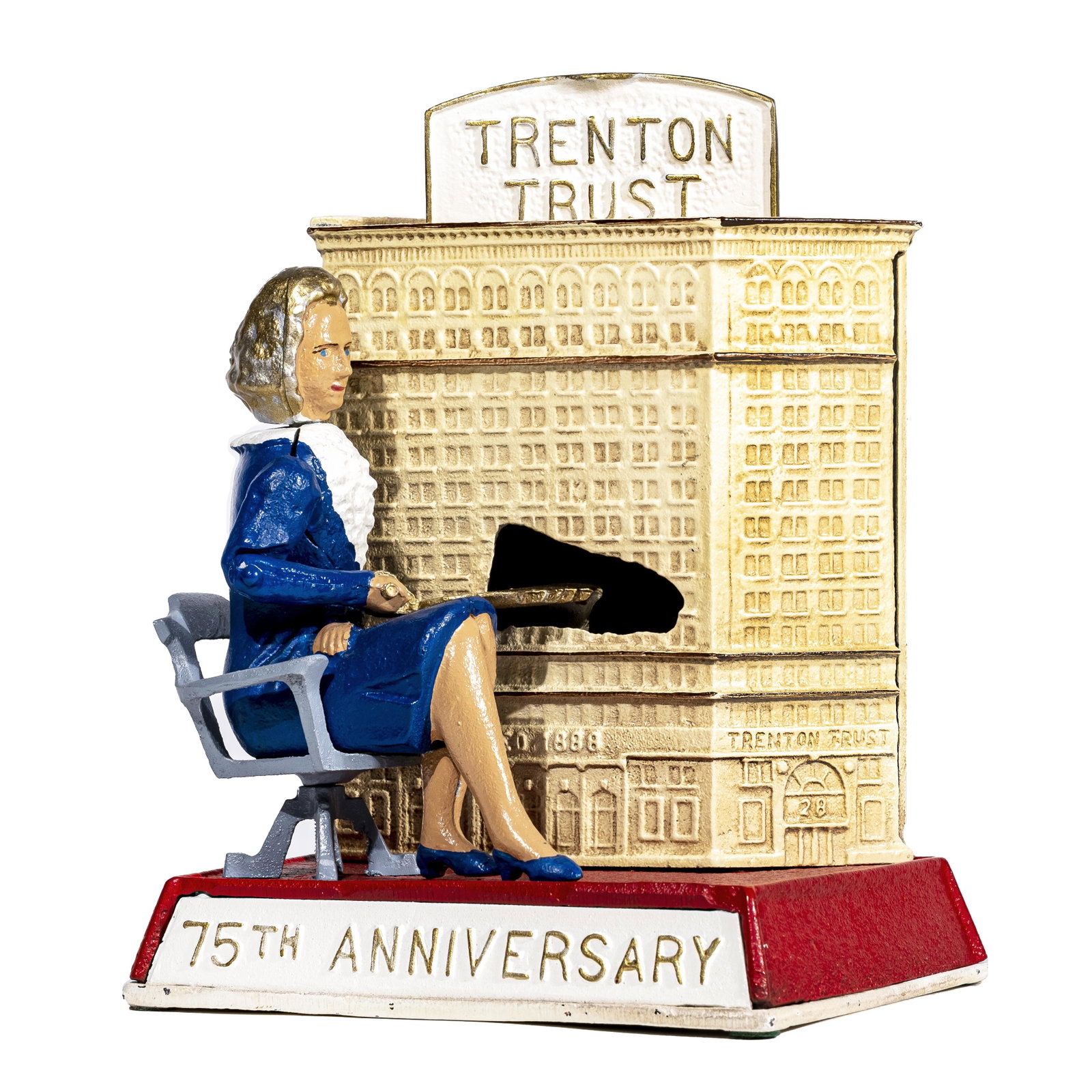 Trenton Trust Iron Mechanical Bank: Anthony Greenwood - Sculptor. Grey Iron Casting Company. Mount Joy, Pa. - 1963.