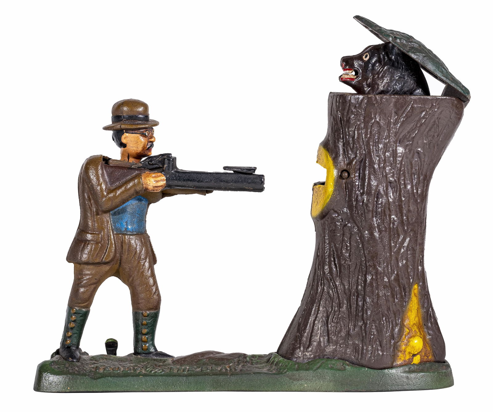 Teddy and the Bear Iron Mechanical Bank: Made by John Wright Company. Pennsylvania - 1960's. A Book of Knowledge example.