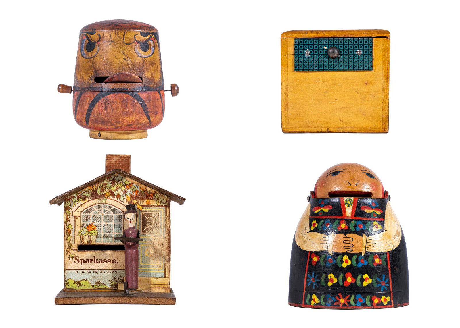 Four Wooden Mechanical Banks (1 of 9)