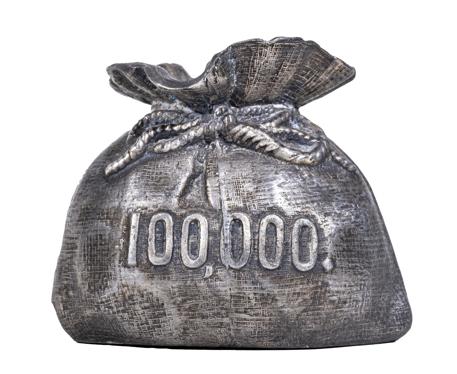 $100,000 Money Bag Still Bank: Austrian - 1920's. Aluminum with Cast Iron Trap.