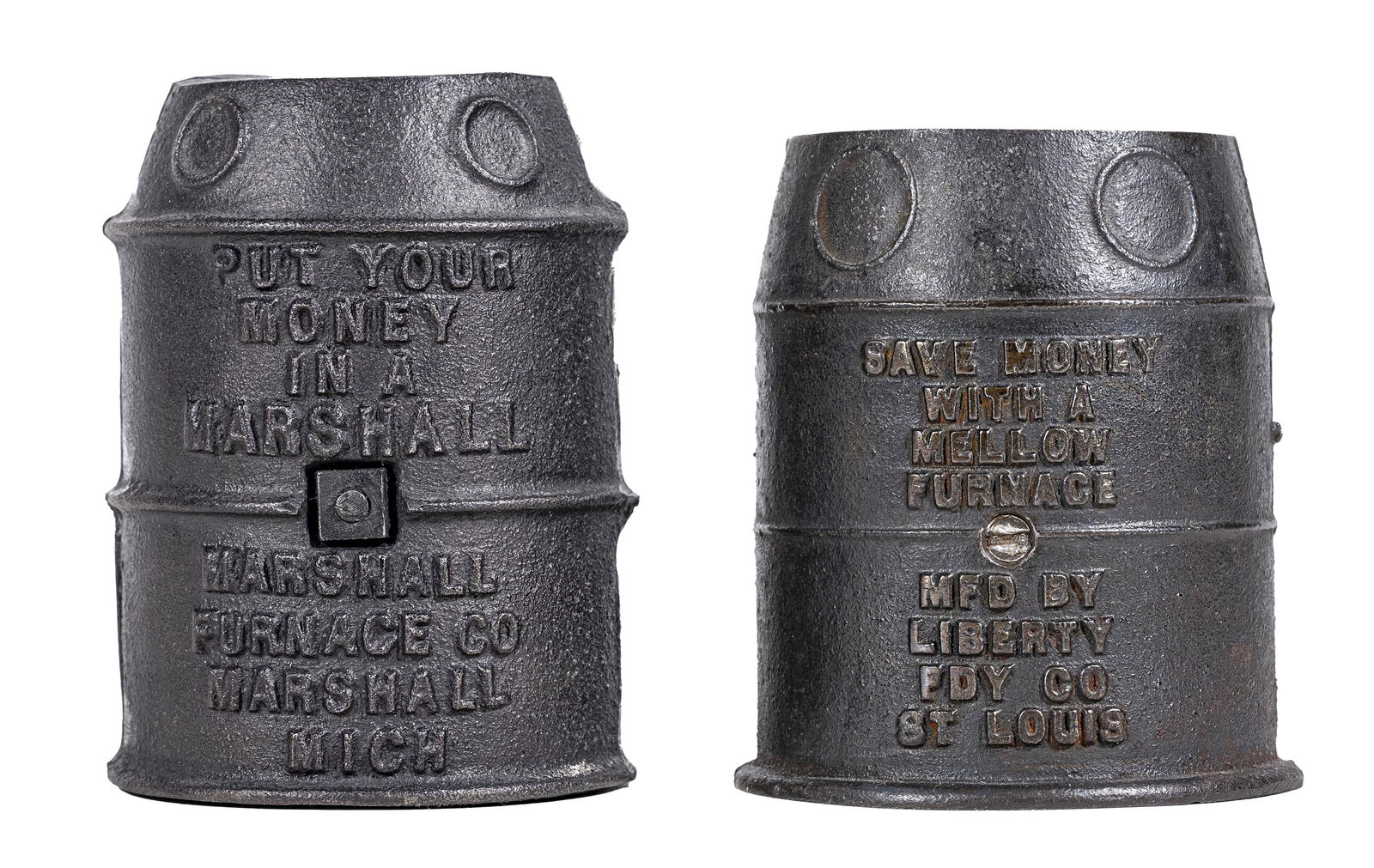 Two Cast Iron Furnace Banks: Includes Marshal and Mellow Furnaces.