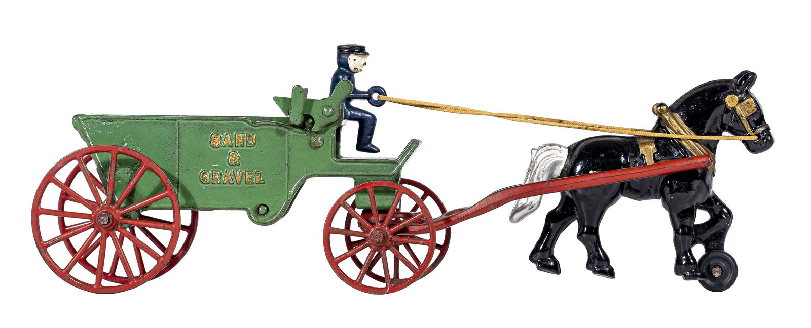 Sand & Gravel Iron Toy: One Horse Version. Made by Kenton Hardware Company. Kenton, Oh. - 1948 - 14 1/2" Long.