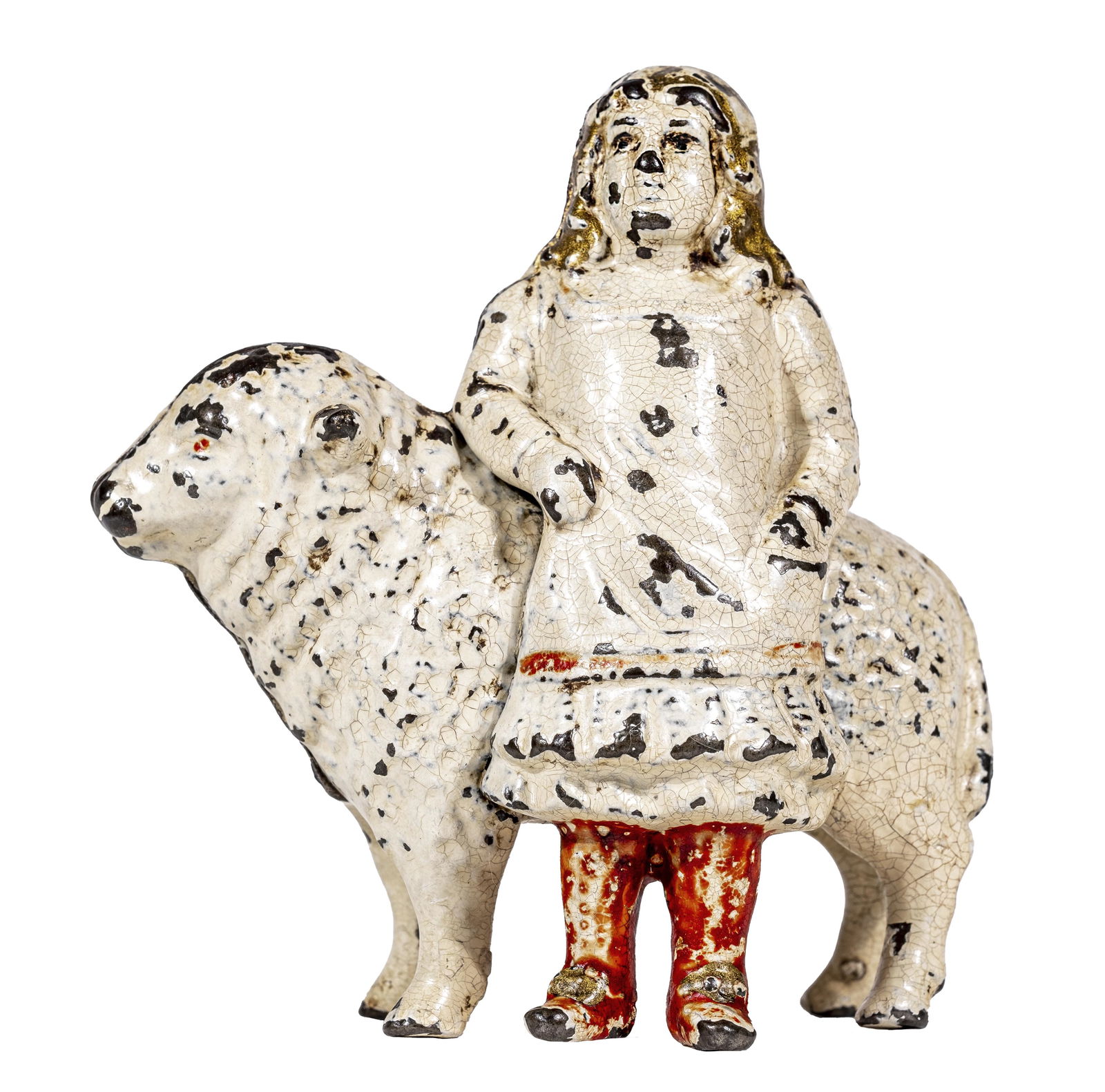 Mary & Little Lamb Iron Bank: American - 1901 - 4 3/8" Tall.