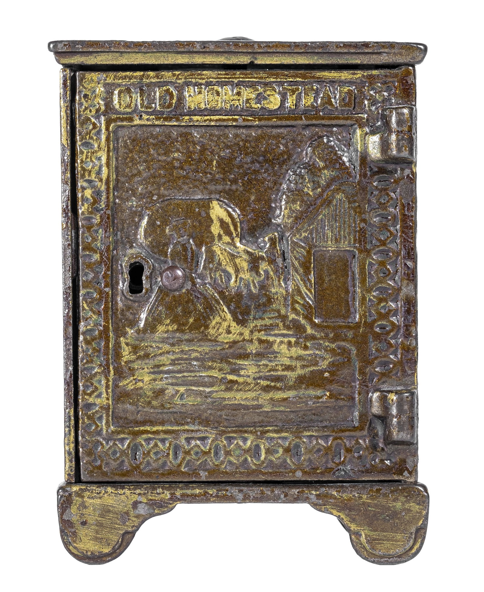 Old Homestead Safe Iron Bank: Kyser & Rex. Philadelphia - 1880's - 4 1/4" Tall.