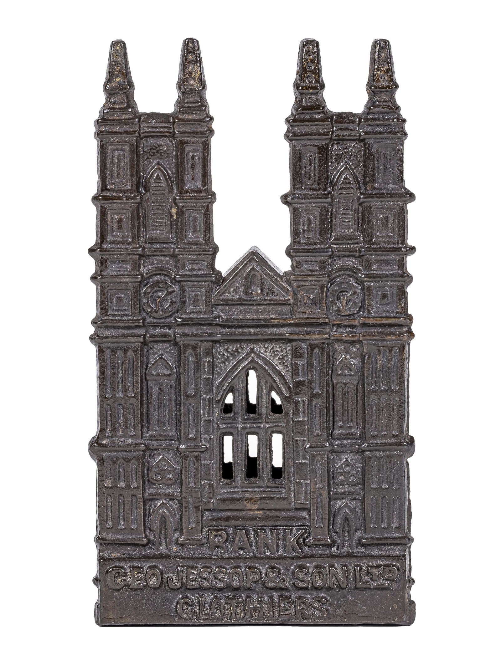 Westminster Abbey Iron Bank with Advertising (1 of 2)