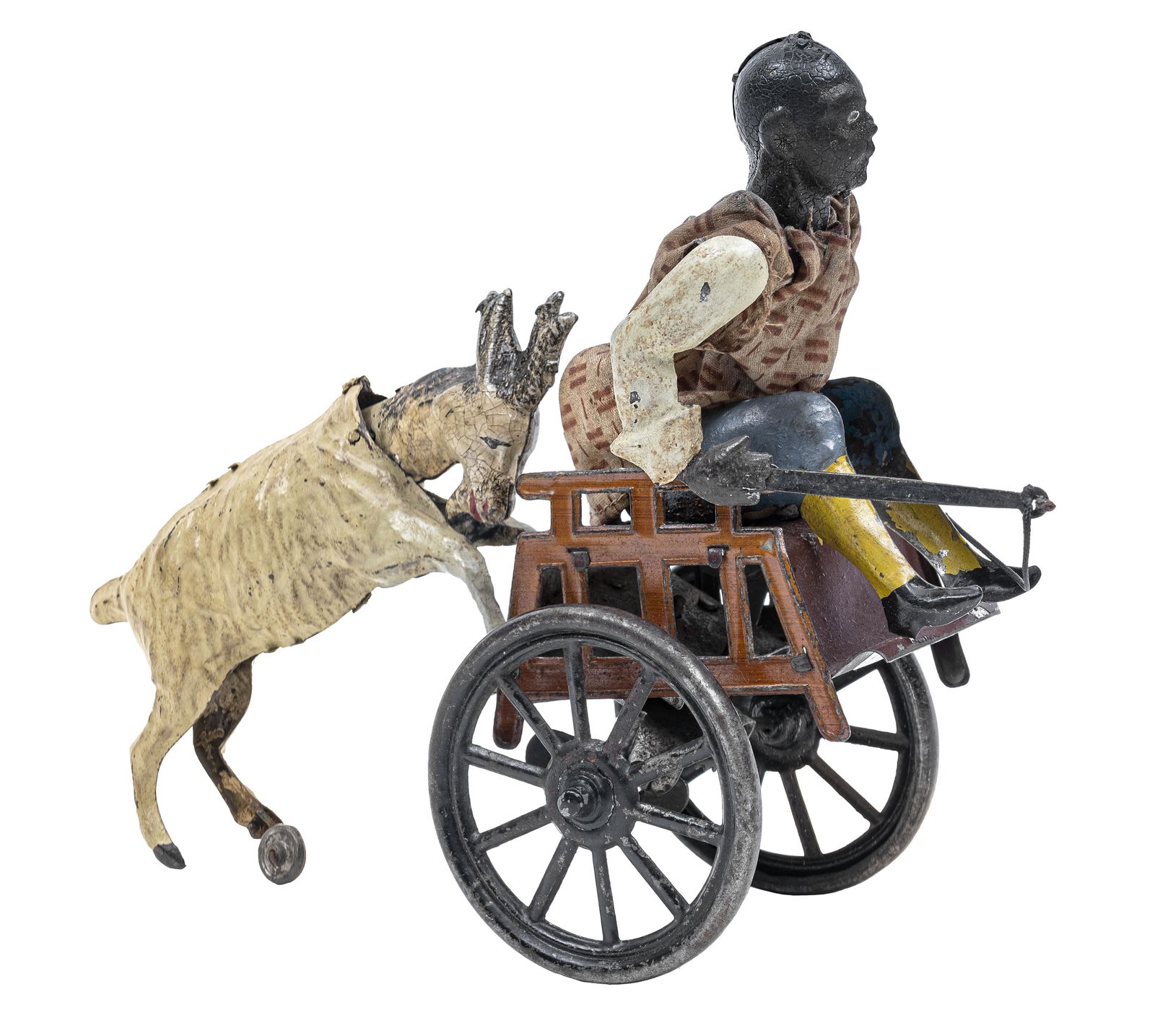 Black Boy in Cart Being Butted by a Ram Tin Toy (1 of 3)
