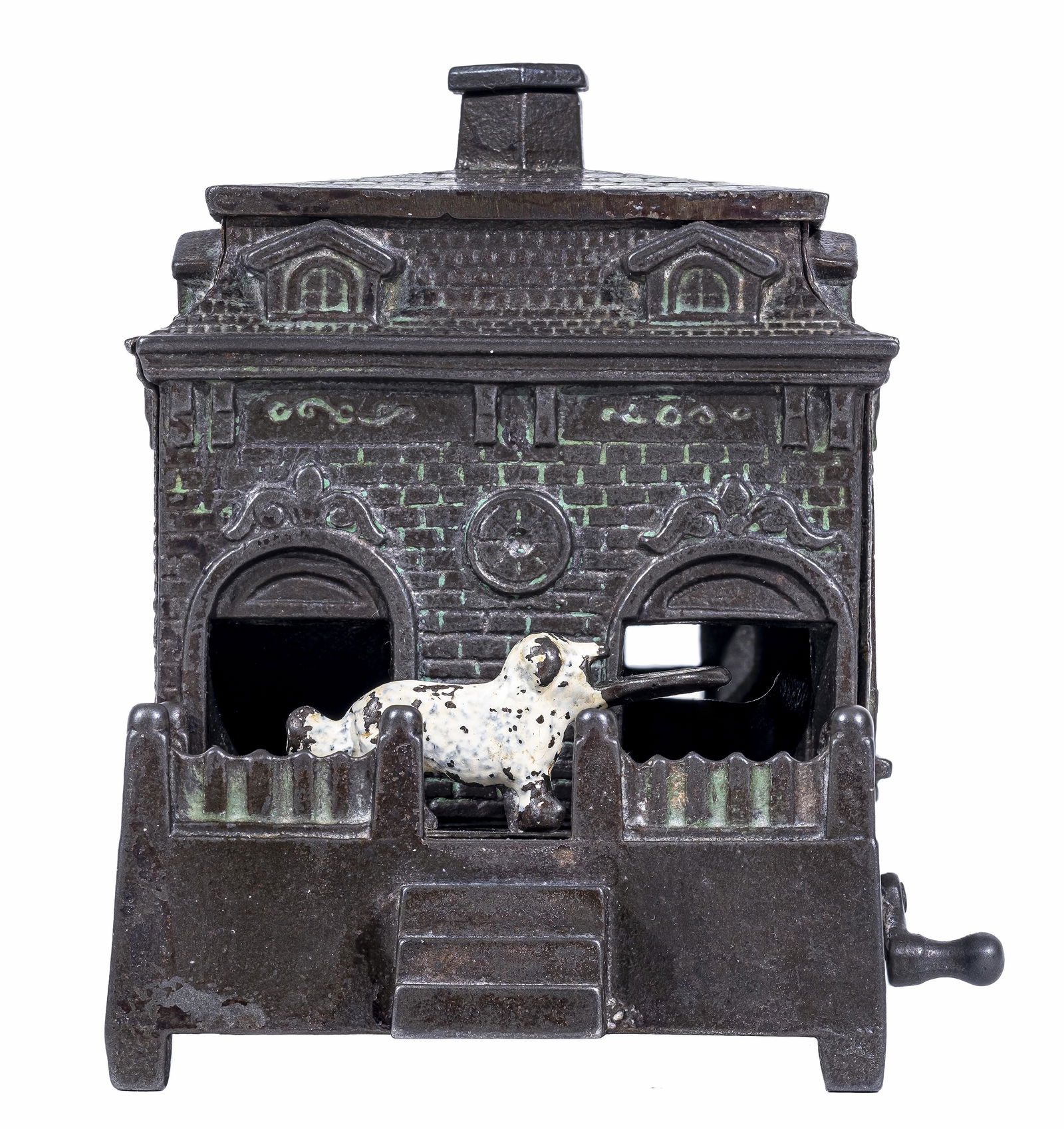 Dog on Turntable with White Dog - Iron Mechanical Bank (1 of 5)