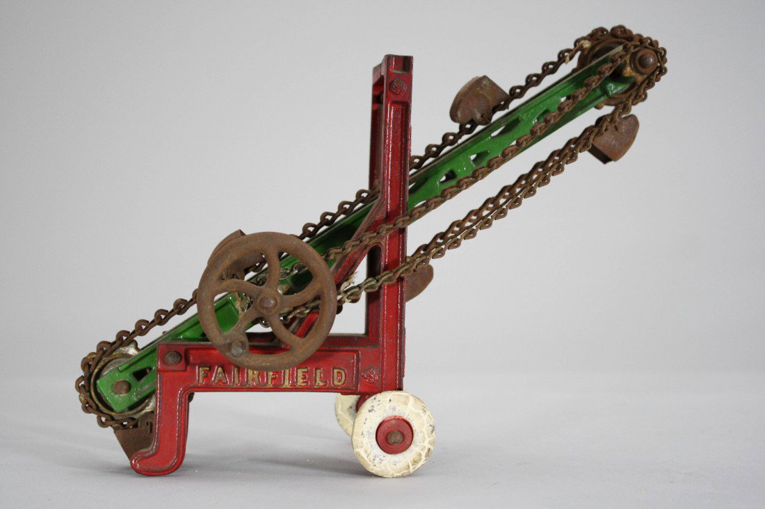 Fairfield Sand and Gravel Mover: Kenton Toy Company – Circa 1930 This is an extremely rare Kenton toy. In fact we have never seen another. It is 9" long x 7 ½" high. Could use a good clean. Material: Cast Iron and Sheet Steel