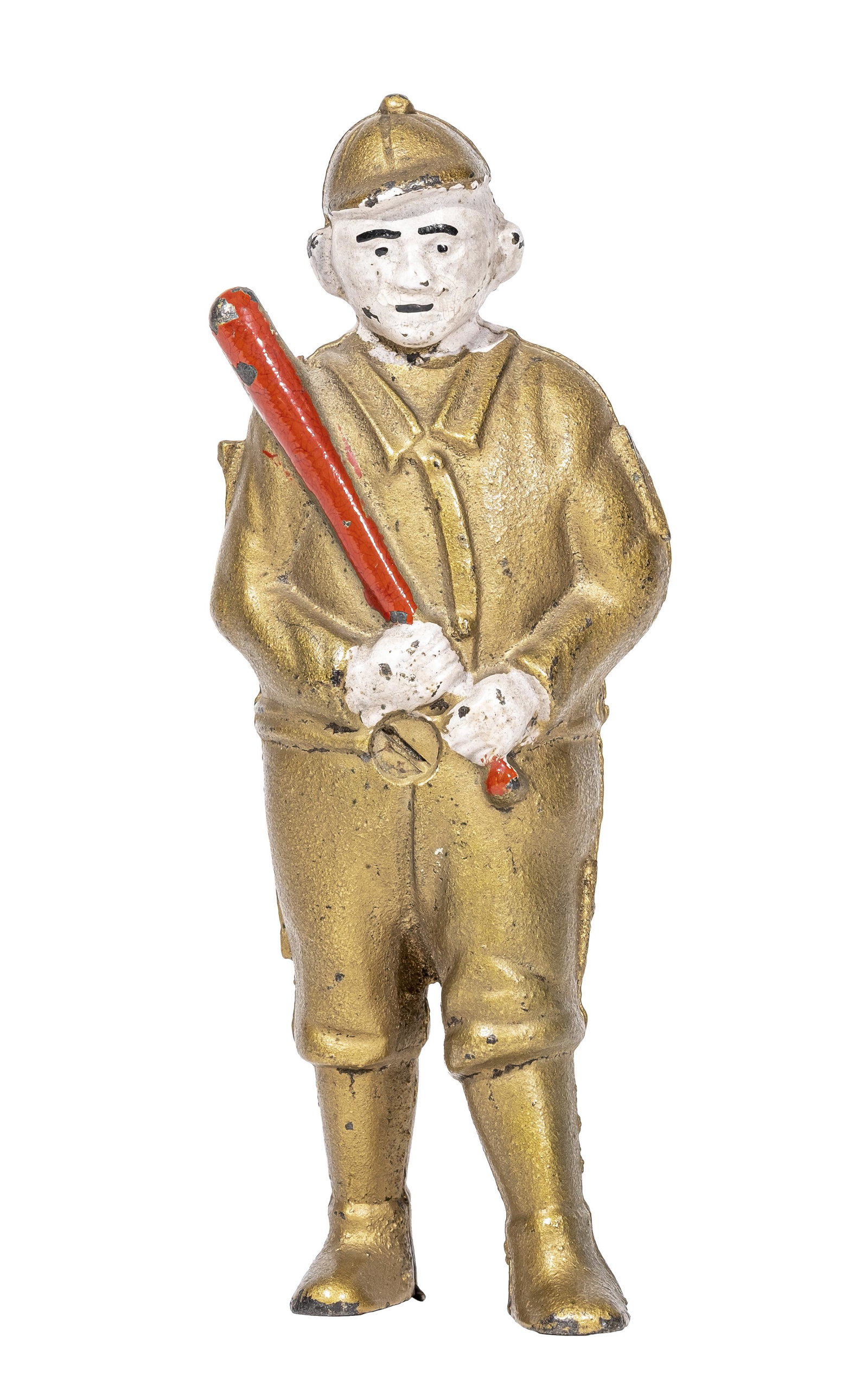 Baseball Player Iron Bank - Rare Screw in Stomach Variant: By the A. C. Williams Company. Ravenna, Ohio - 1910's - 5 3/4" Tall. From the Jim Rocheleau Collection.