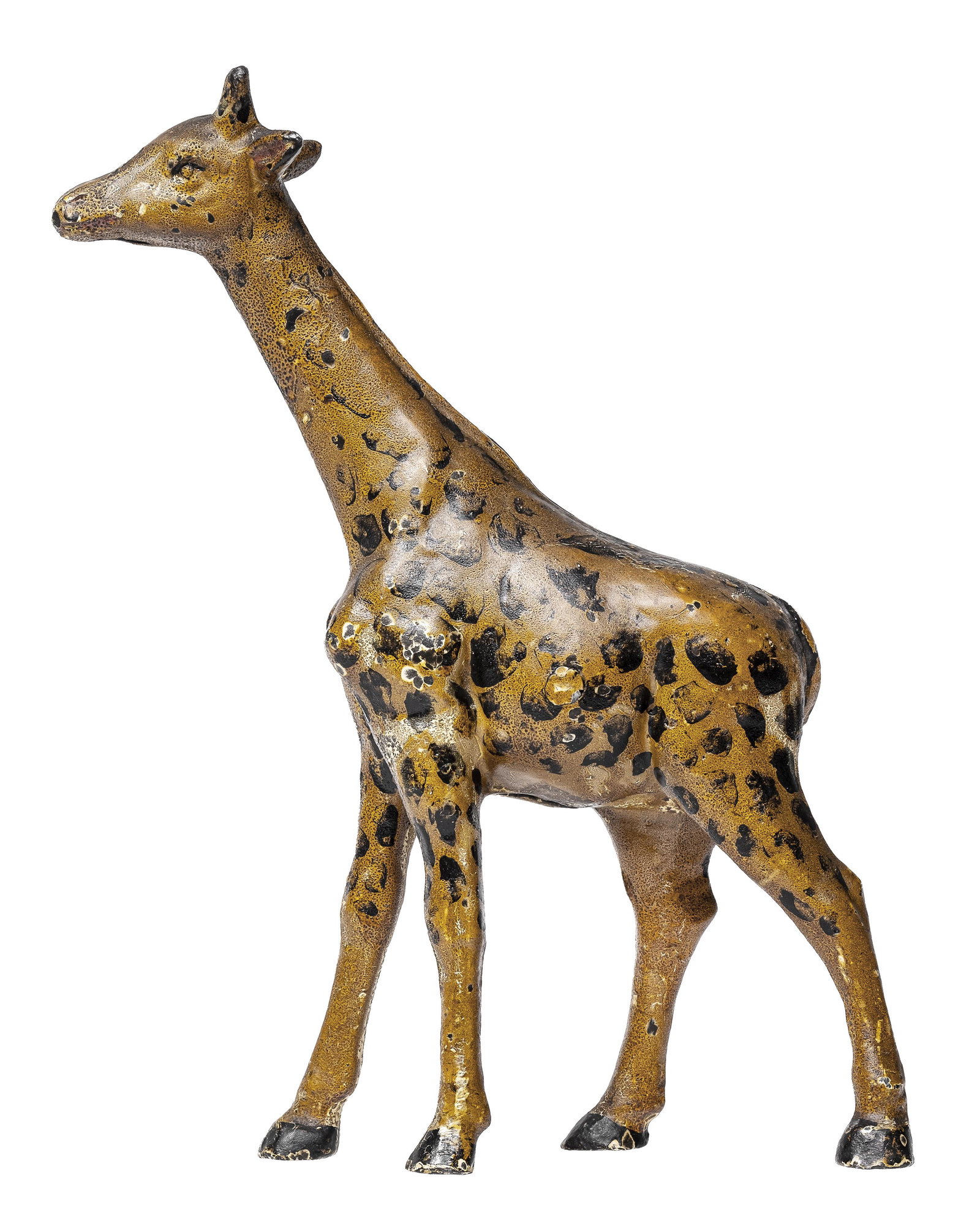Realistic Giraffe Cast Iron Doorstop: Made by the Hubley Mfg. Company. Lancaster, Pa. - 1930 - 13" T x 7 3/4" W. About twenty years before the production of this great door stop, Hubley had produced a virtually identical giraffe, albeit s