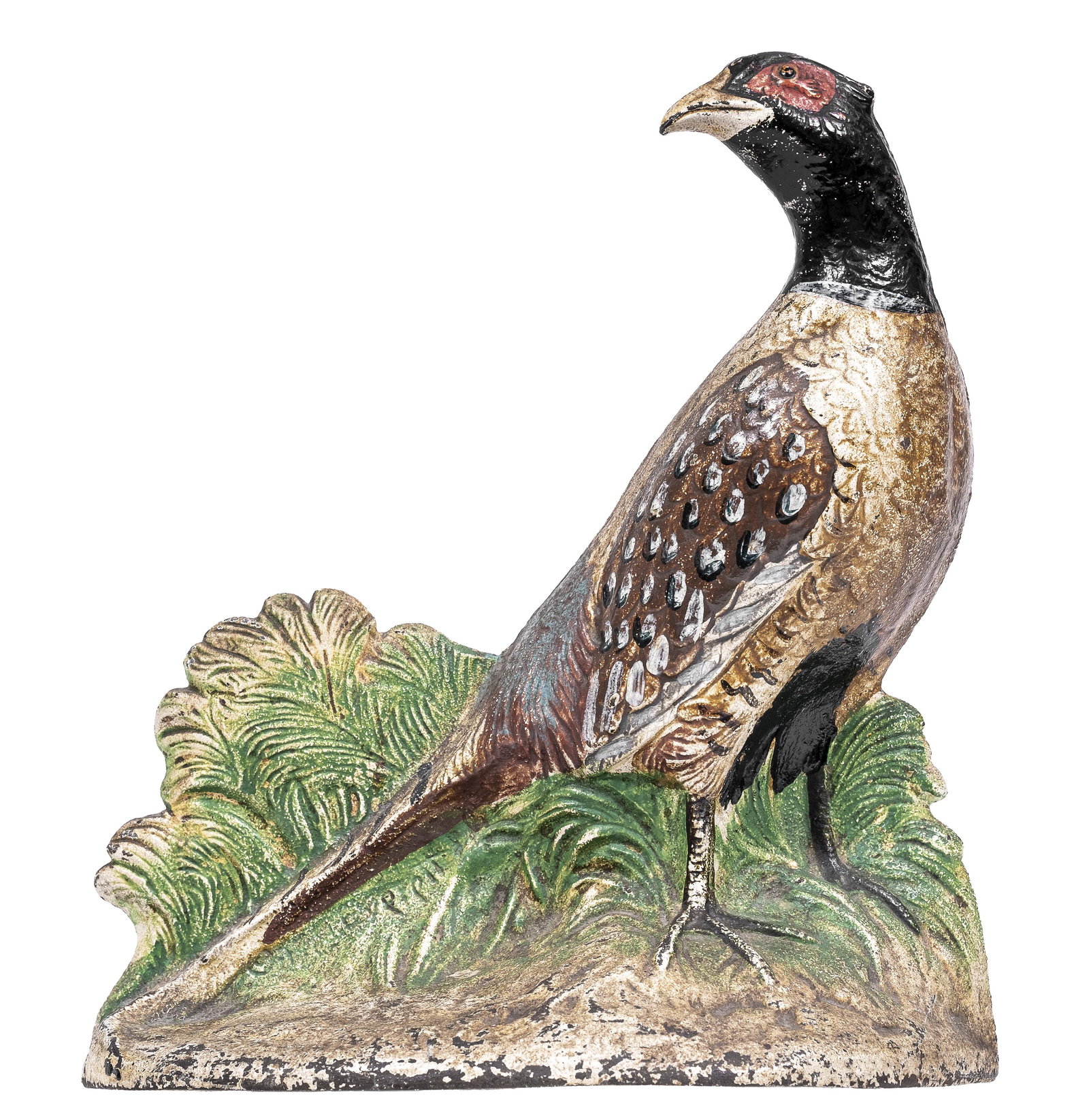 Pheasant Cast Iron Doorstop: Designed by Fred Everett. Hubley Mfg. Company (#458). Lancaster, Pa. - 1930's - 8 1/2" Tall.