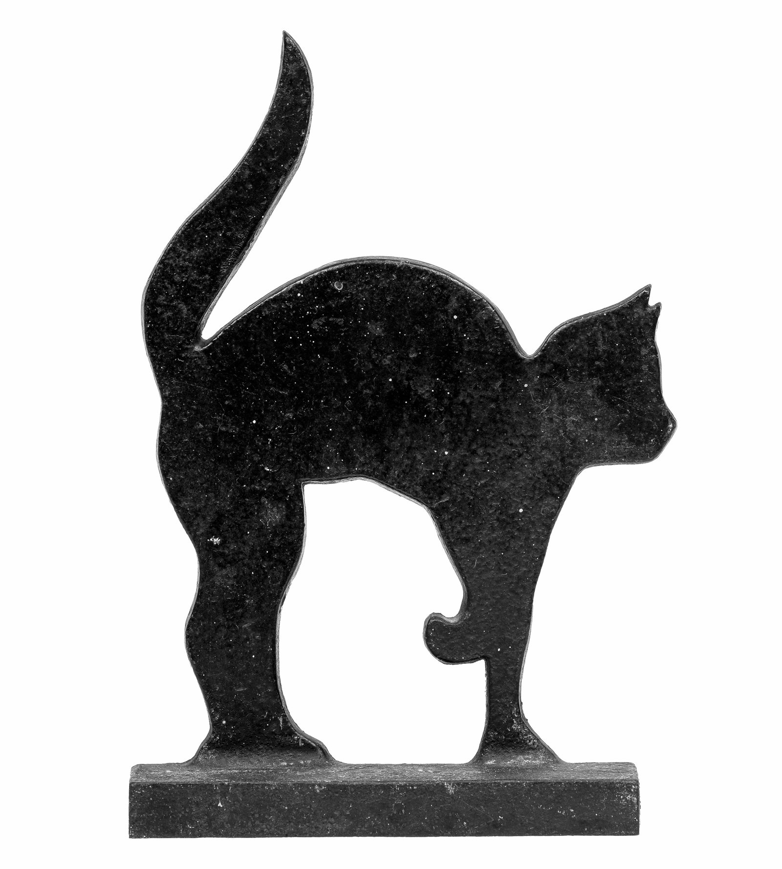 Black Silhouette Cat with Paw Up Cast Iron Doorstop: Probably by the Carlisle Foundry. Carlisle, Pa. - 1920's - 9" T x 6 1/4" W.