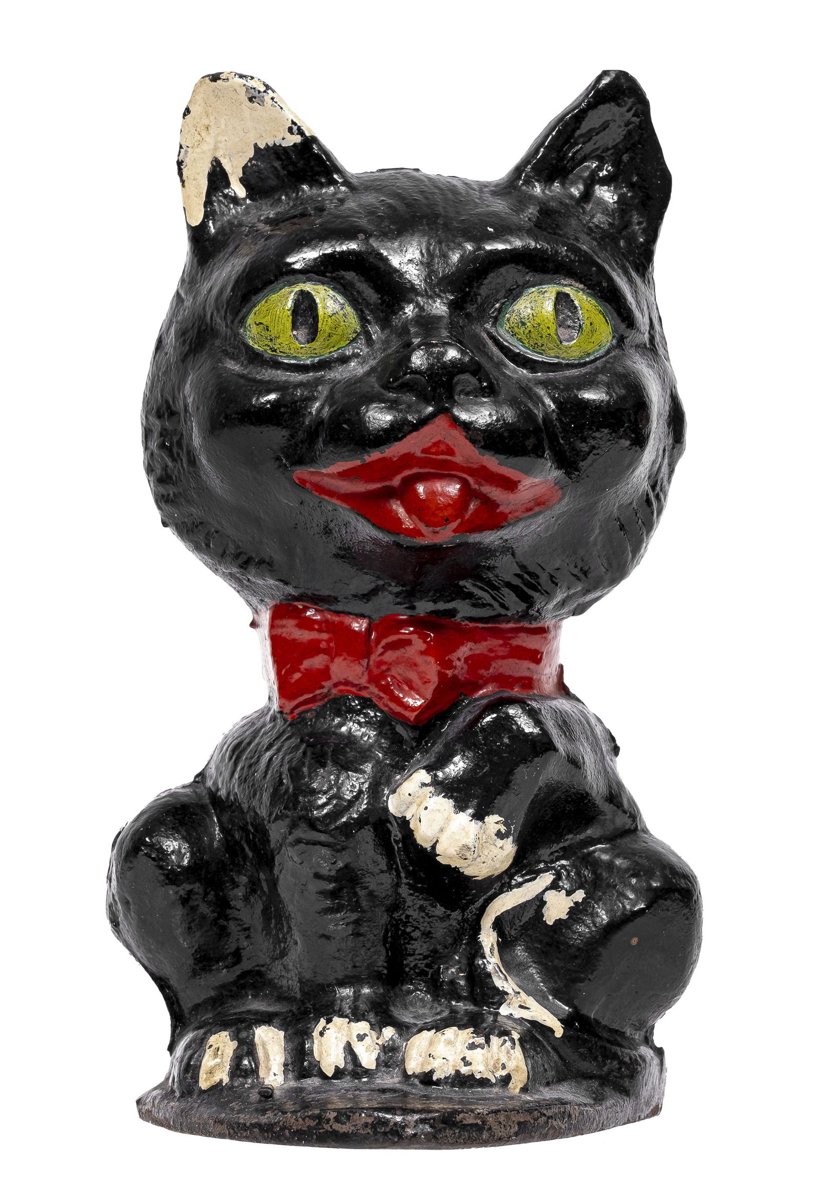 Cat with Caricatured Head & Paw Up Cast Iron Doorstop: Made by the Eastern Specialty Company. Boston, Ma. - Late 1920's - 7 3/8" Tall.