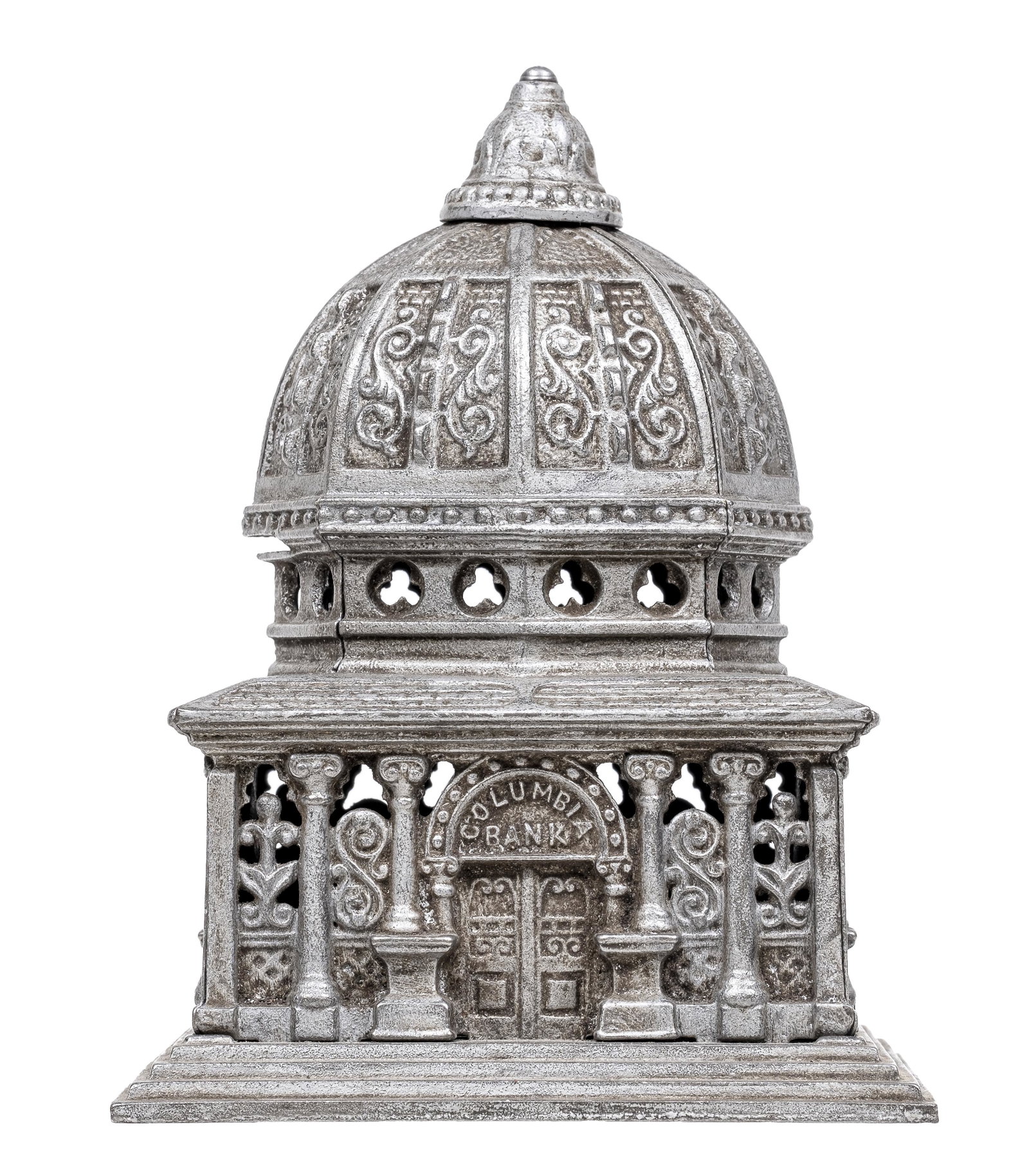Second Largest Columbia Bank: Made by Kenton Hardware Company. Kenton, Ohio - 1893 to 1904 - 7" T. Illustrated as 156-c on Page 120.