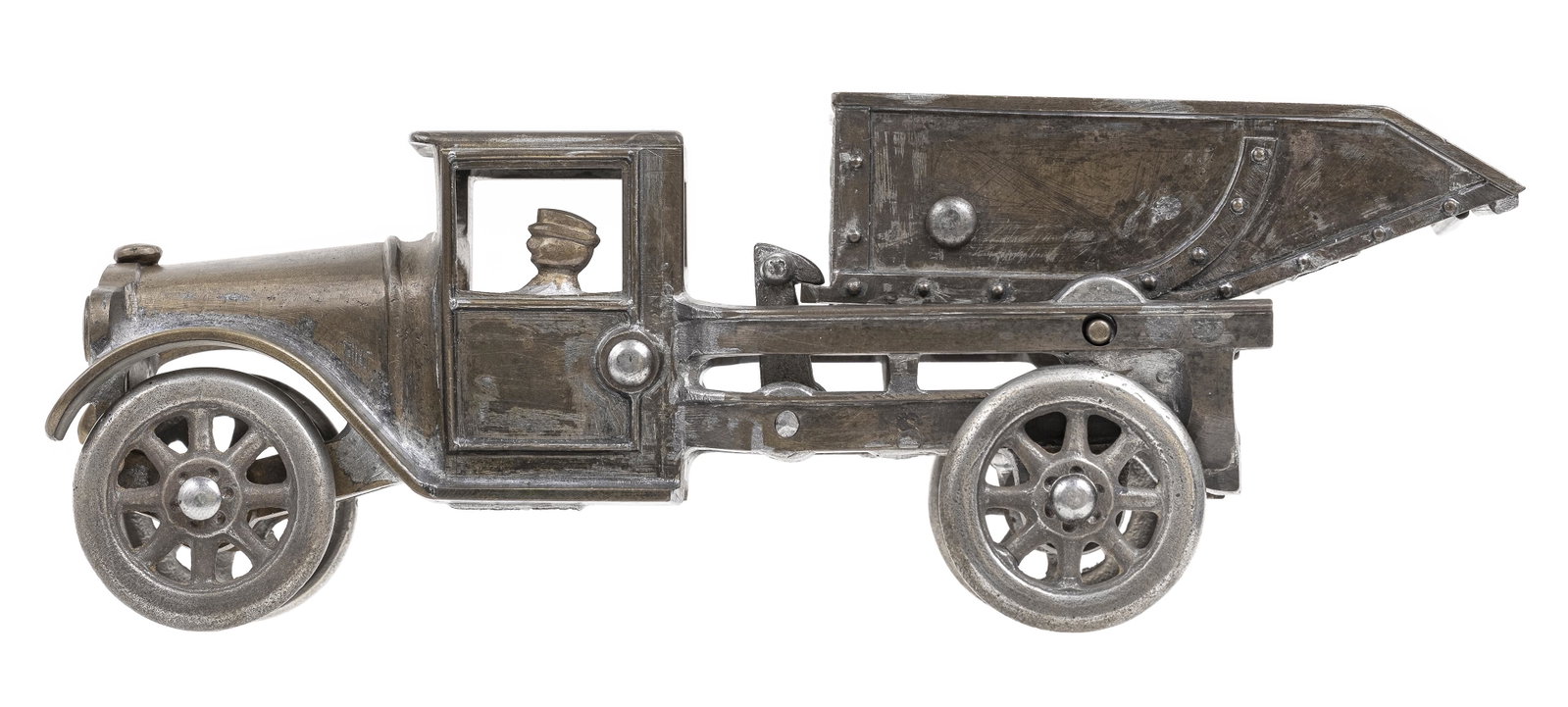 Coal Dump Truck with Dump Mechanism Pattern: Made by Dent Hardware Company. Fullerton, Pa. - 1925 - 8 1/4" Long. We're not sure whether this toy was ever put into production.